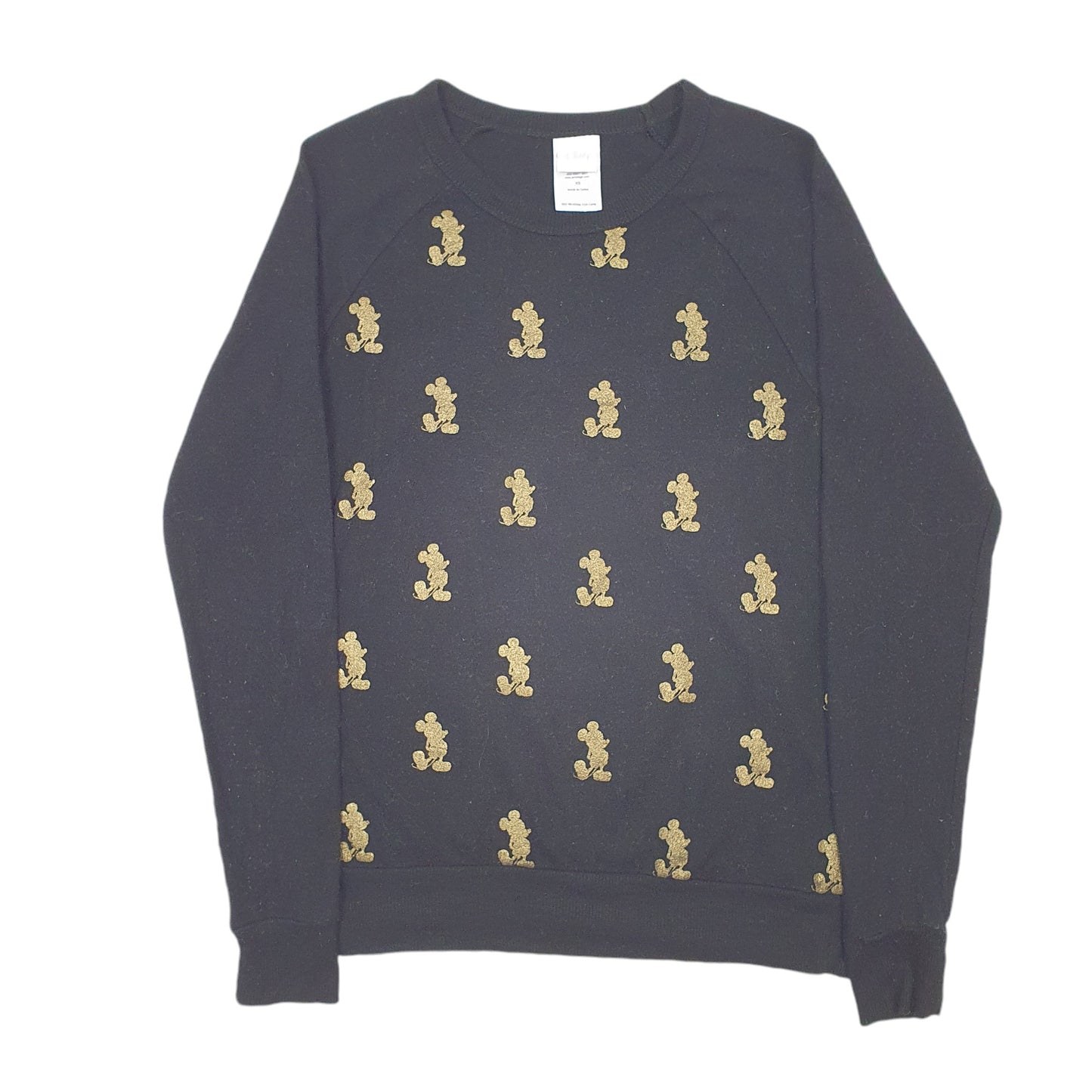 Mens Black Disney Mickey Mouse Raglan Crewneck Jumper