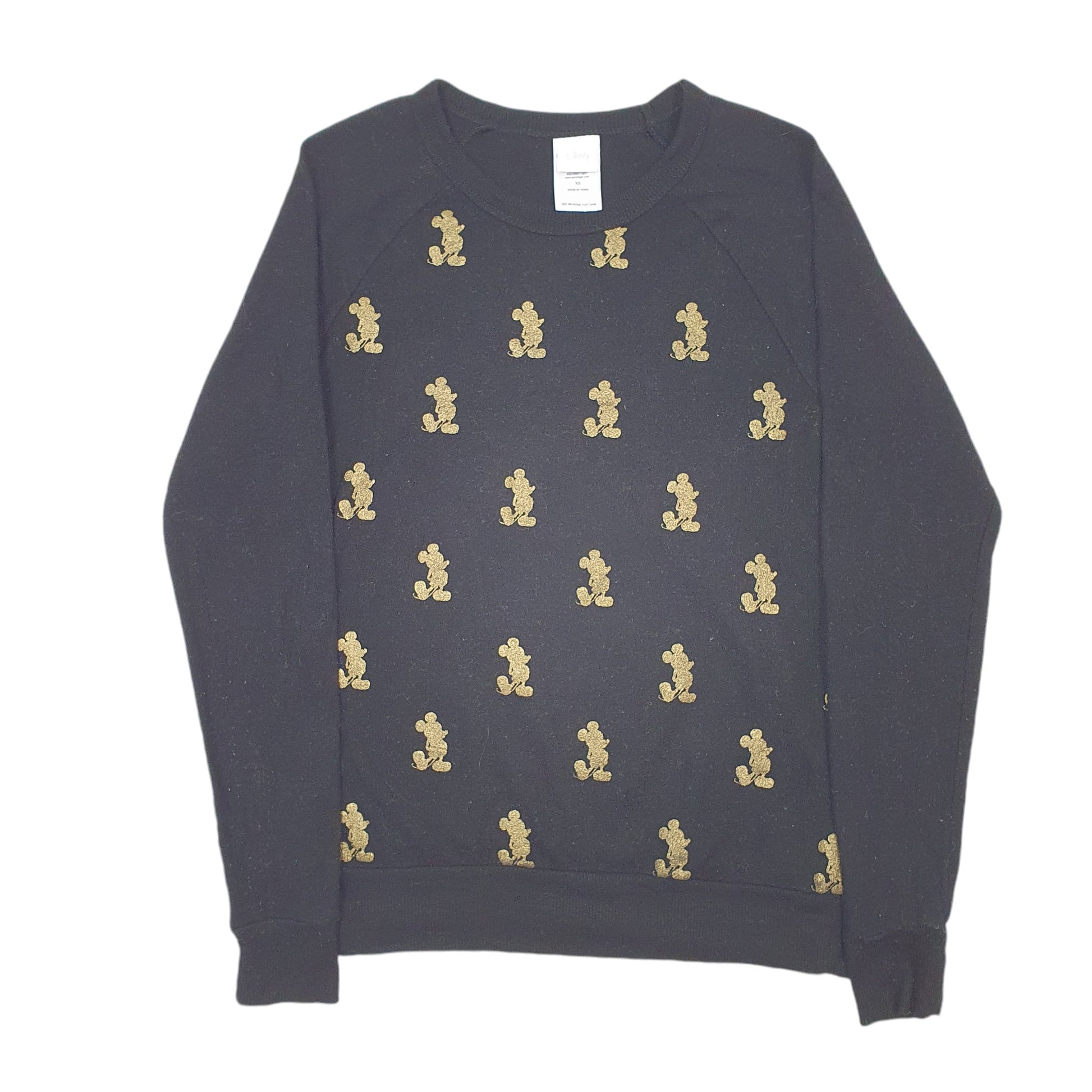 Mens Black Disney Mickey Mouse Raglan Crewneck Jumper