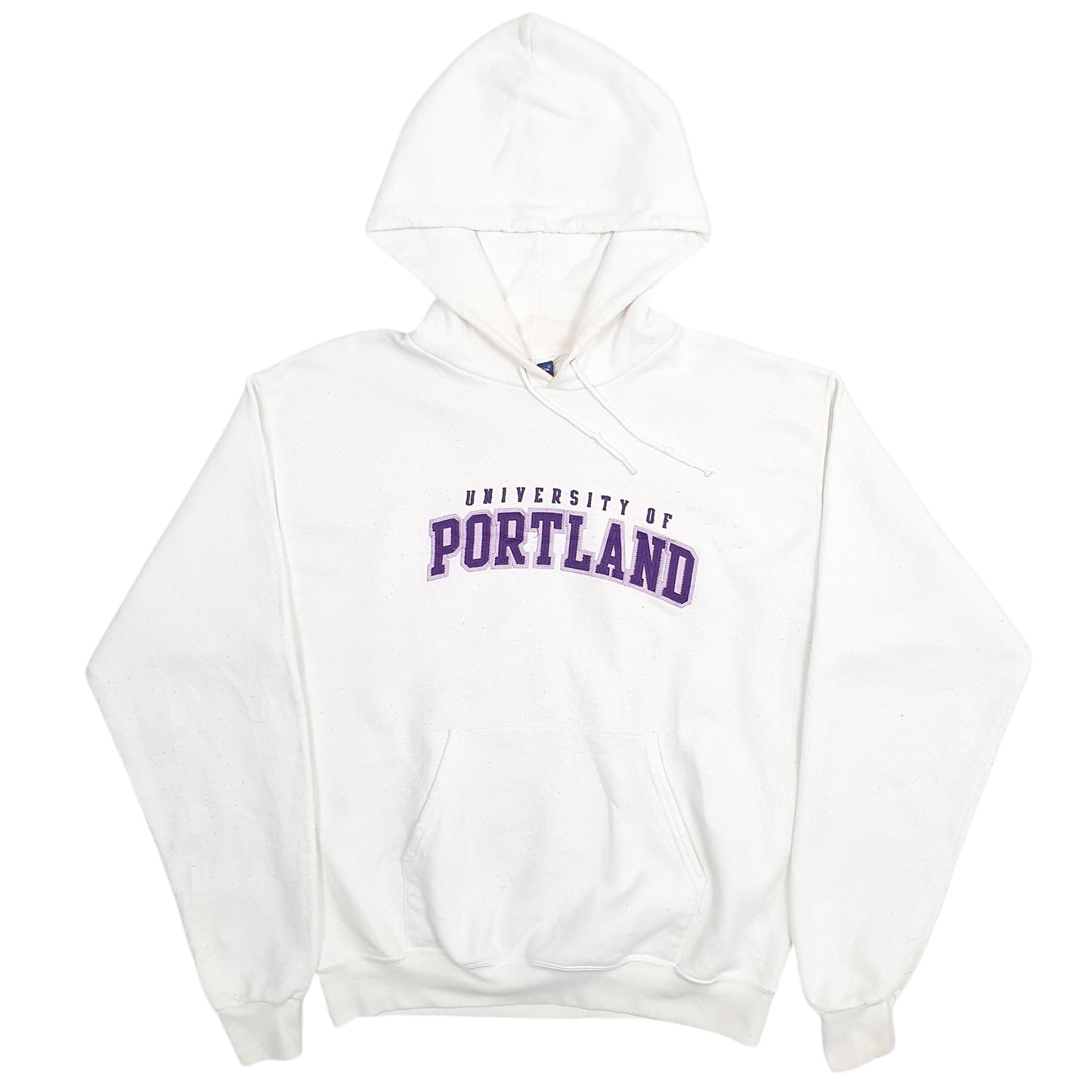 Mens White Champion University Of Portland Spellout Hoodie Jumper