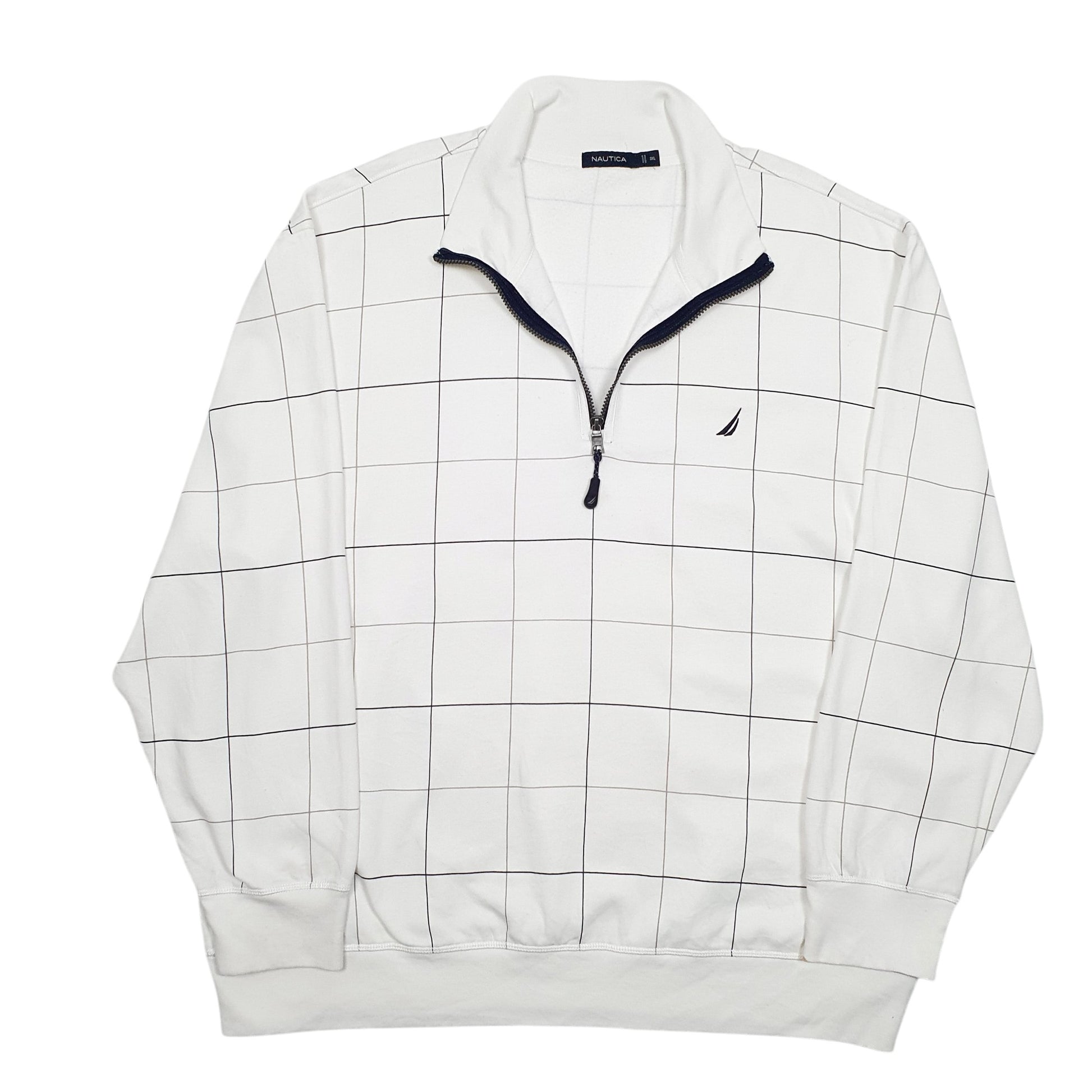 Mens White Nautica Grid Quarter Zip Jumper