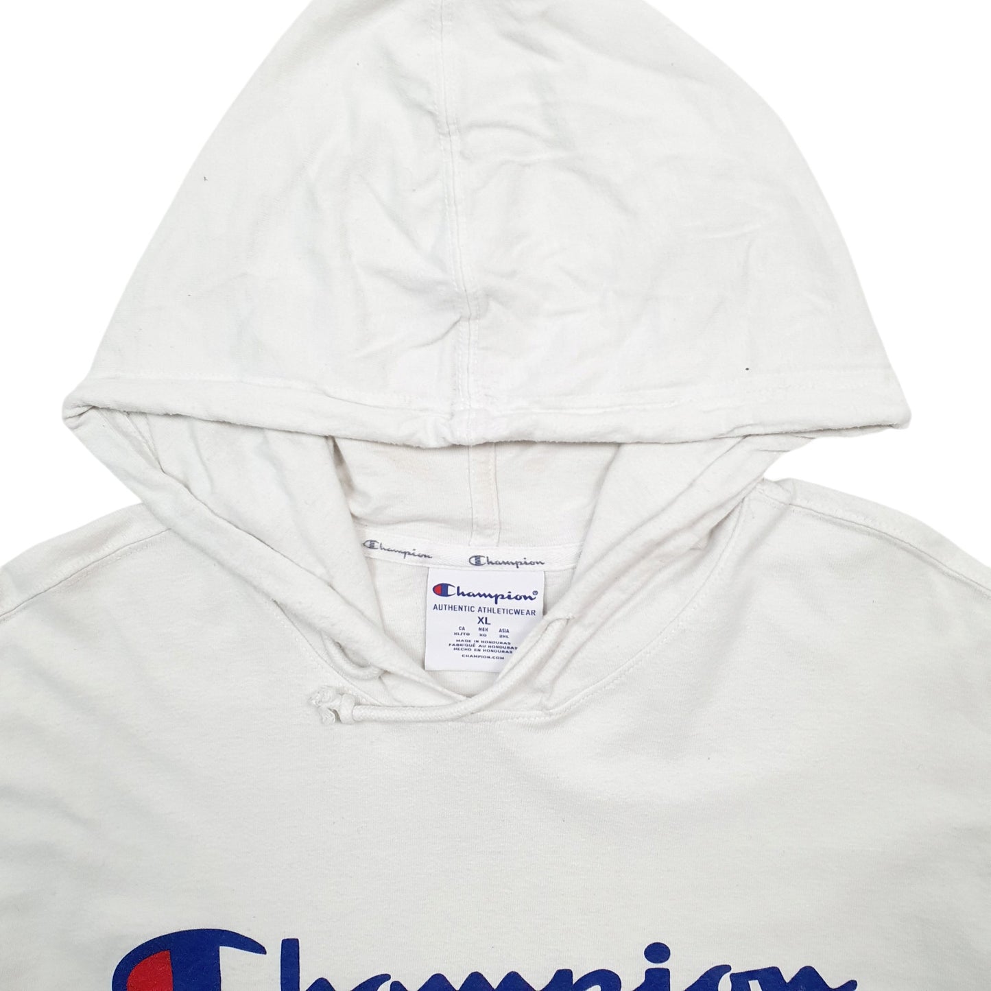 Mens White Champion Spellout Hoodie Jumper