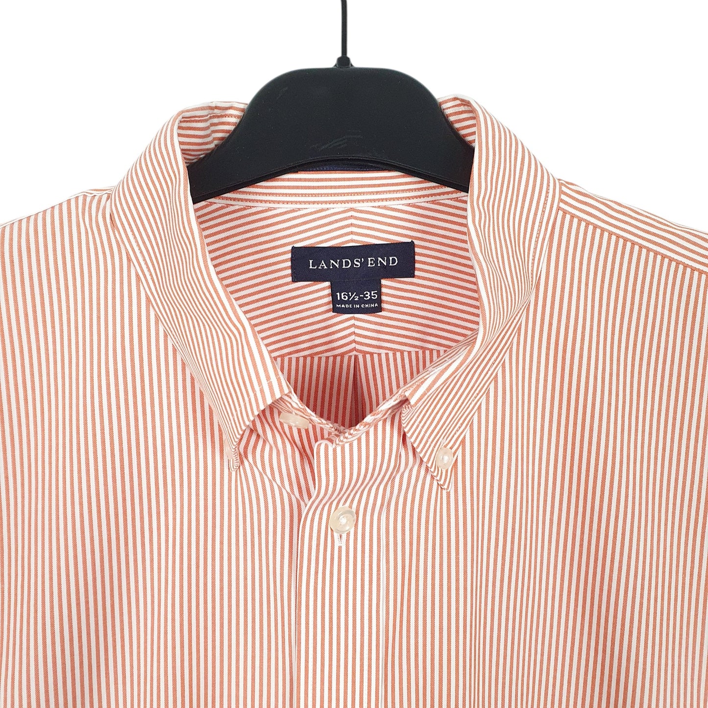 Mens White Lands End Oxford OCBD Long Sleeve Shirt