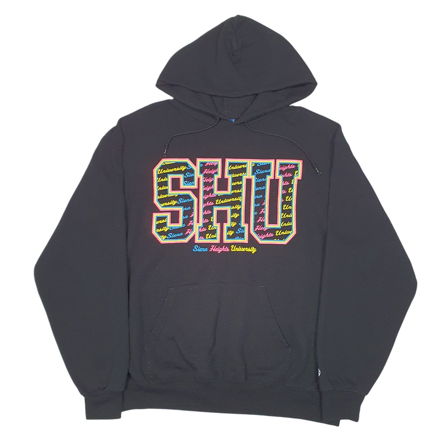 Mens Black Champion Siena Heights University USA Spellout Hoodie Jumper