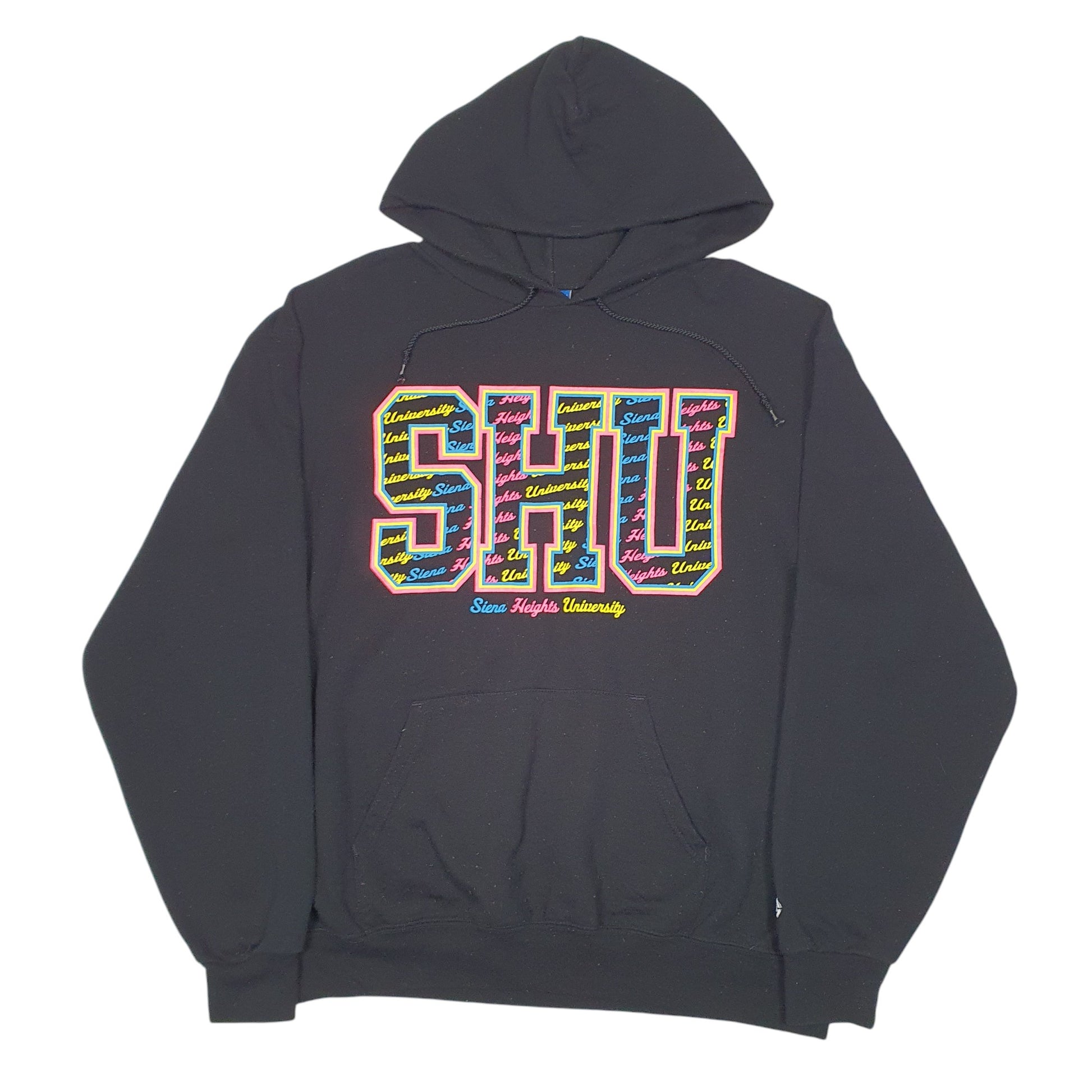 Mens Black Champion Siena Heights University USA Spellout Hoodie Jumper