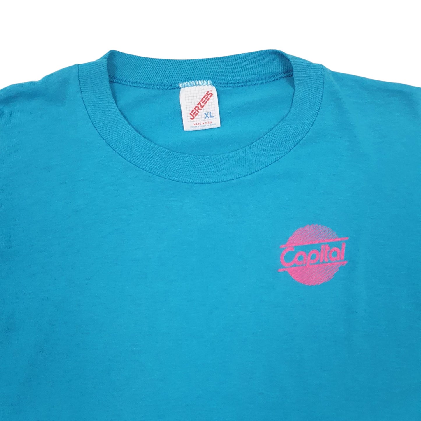 Mens Blue Jerzees Single Stitch Vintage 90s Short Sleeve T Shirt