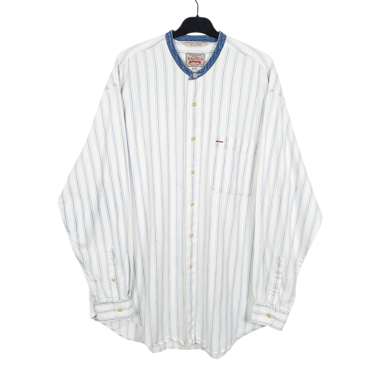 Mens White Nautica Grandad Collar Long Sleeve Shirt
