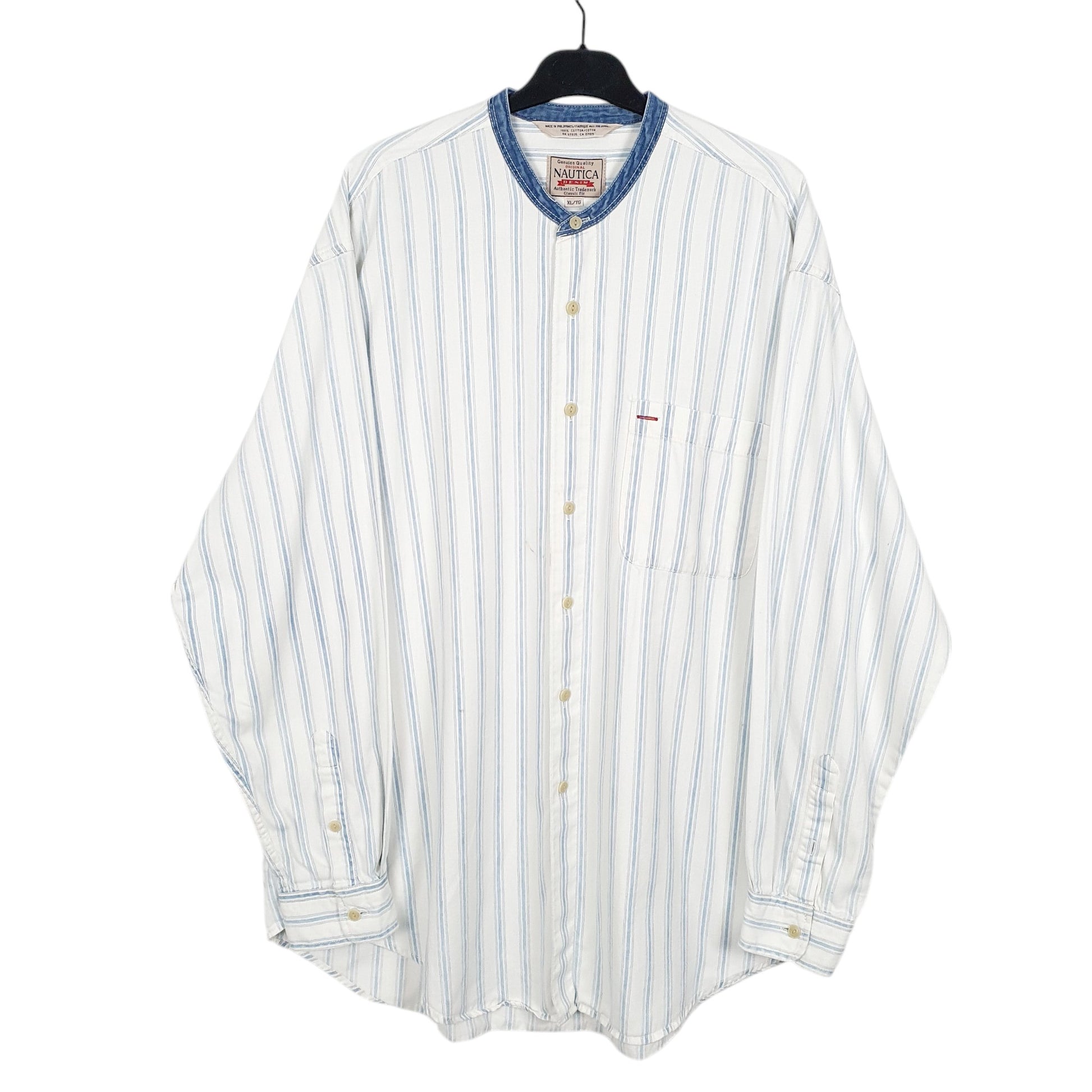 Mens White Nautica Grandad Collar Long Sleeve Shirt