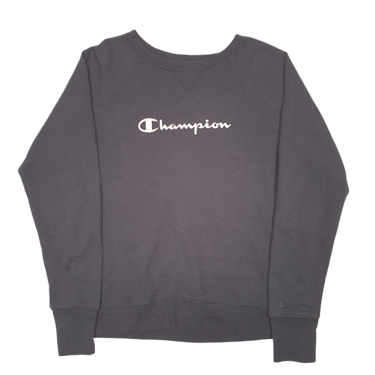 Womens Black Champion Script Raglan Crewneck Jumper