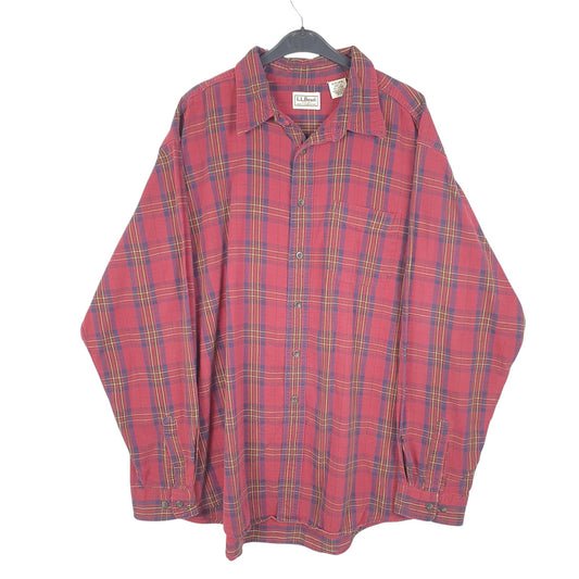 Mens Red L.L.Bean Flannel Overshirt Tartan Long Sleeve Shirt