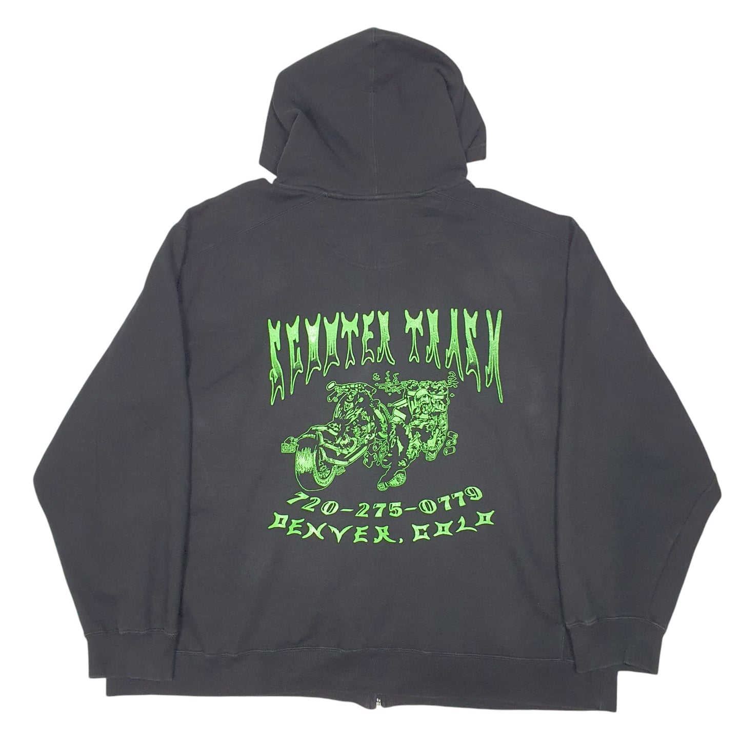 Mens Black Starter Hoodie Scooter Trash Custom Cycles Denver USA Biker Full Zip Jumper