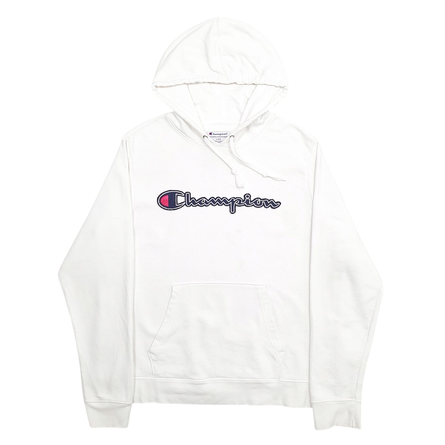Mens White Champion Spellout Hoodie Jumper