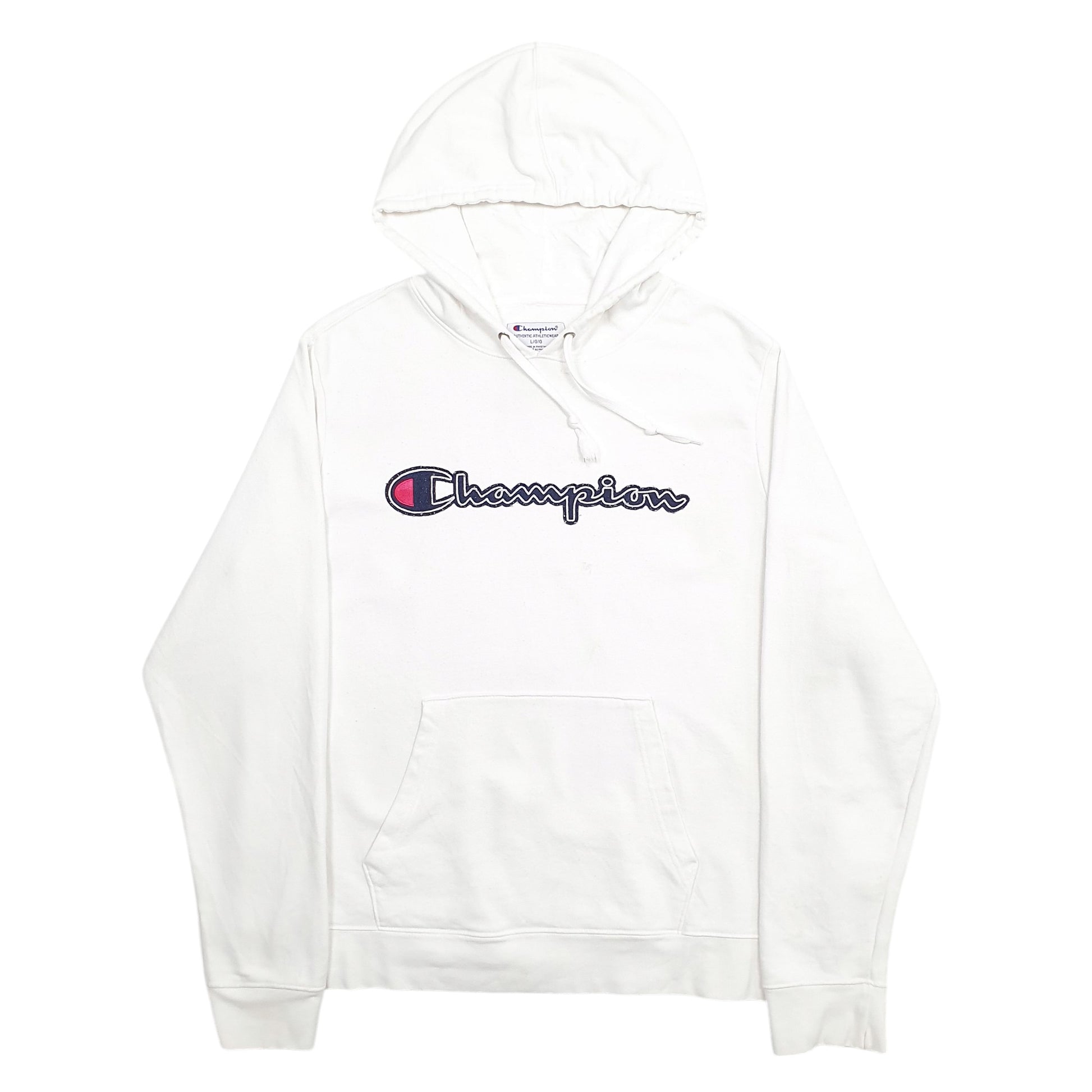 Mens White Champion Spellout Hoodie Jumper