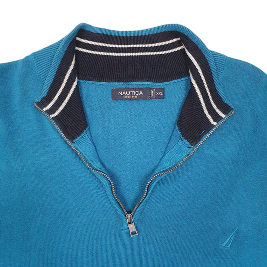 Mens Blue Nautica Knit Quarter Zip Jumper