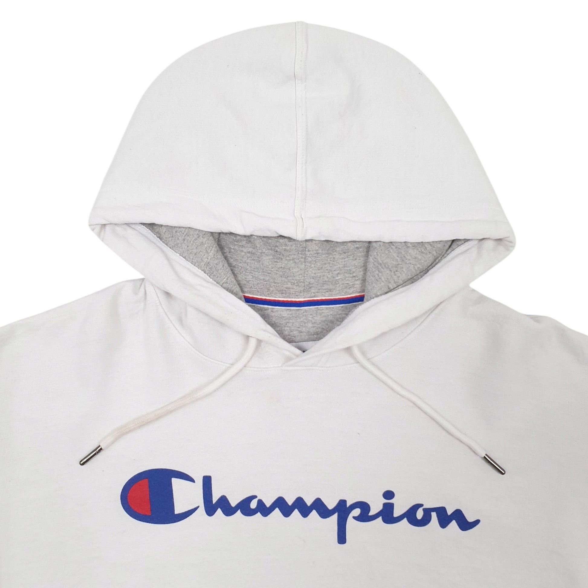 Mens White Champion Spellout Hoodie Jumper