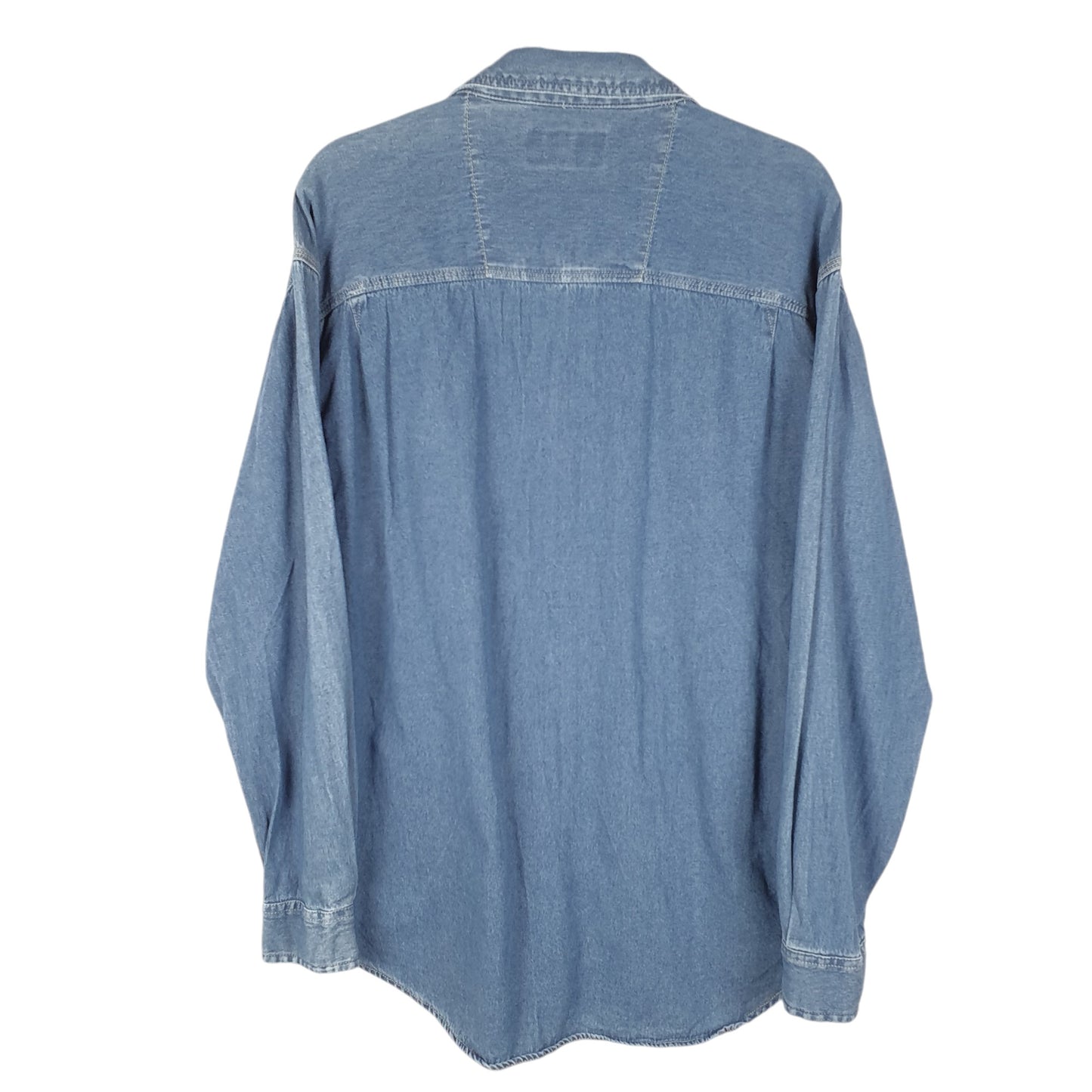 Mens Blue Wrangler Denim Jeans Hero Work Chambray Silver Edition Long Sleeve Shirt