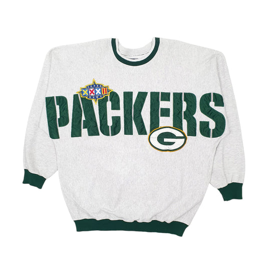 Mens Grey Legends Vintage 1998 90s Green Bay Packers NFL Superbowl Crewnecks Jumper