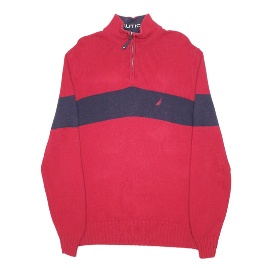 Mens Red Nautica Knit Quarter Zip Jumper