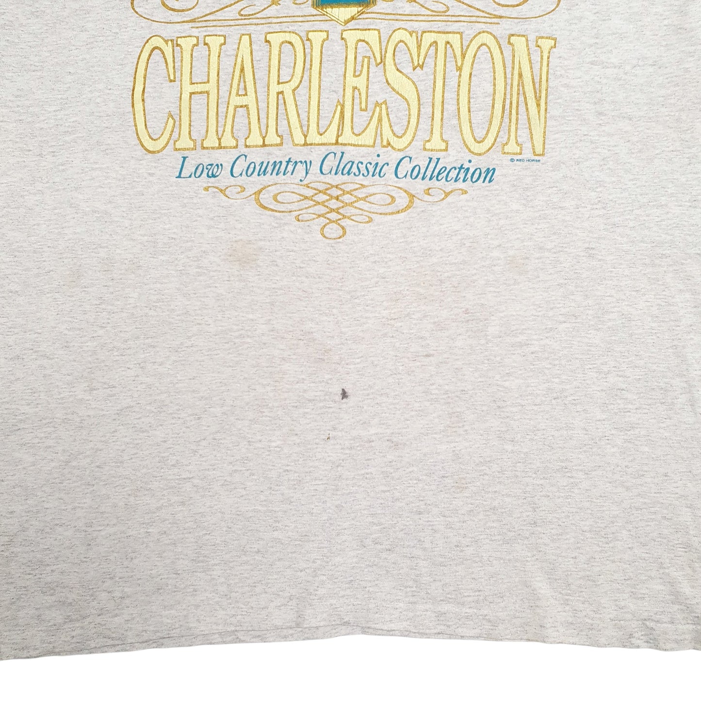 Mens Grey Hanes Single Stitch Vintage 90s Charleston Spellout Made In USA Short Sleeve T Shirt