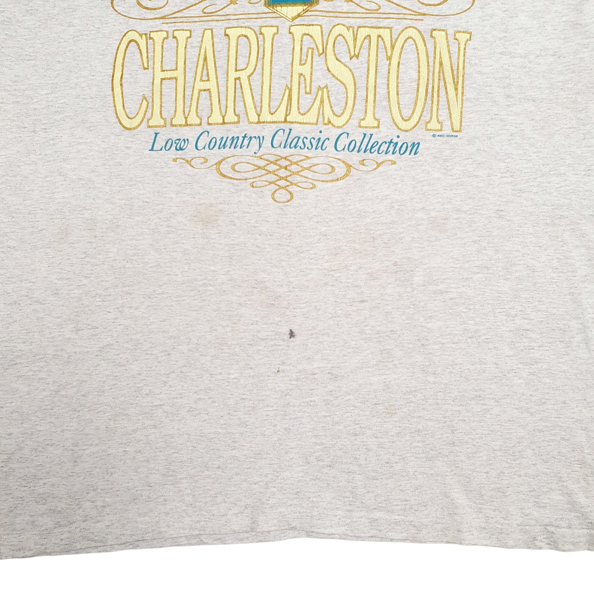 Mens Grey Hanes Single Stitch Vintage 90s Charleston Spellout Made In USA Short Sleeve T Shirt