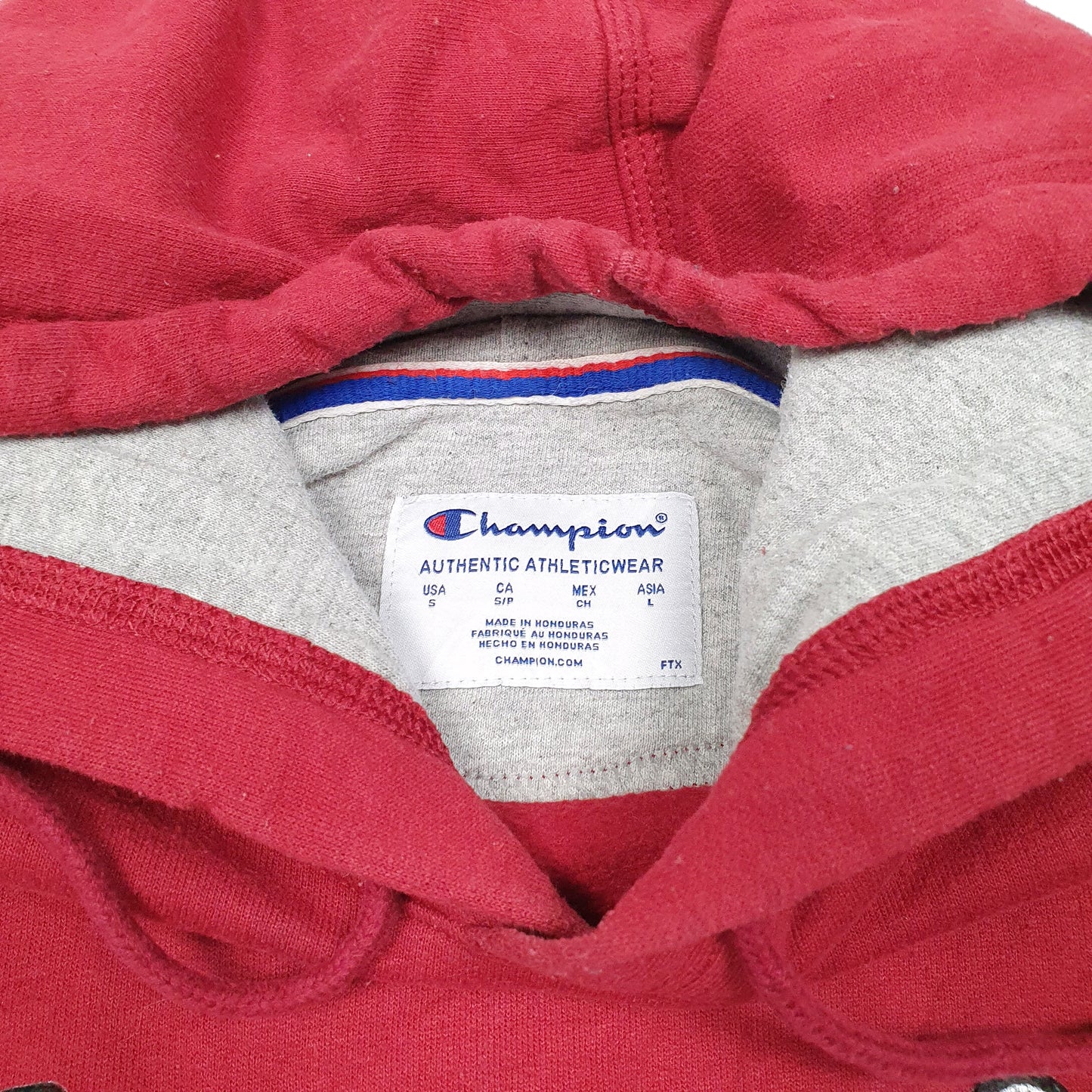 Mens Red Champion Script Hoodie Jumper