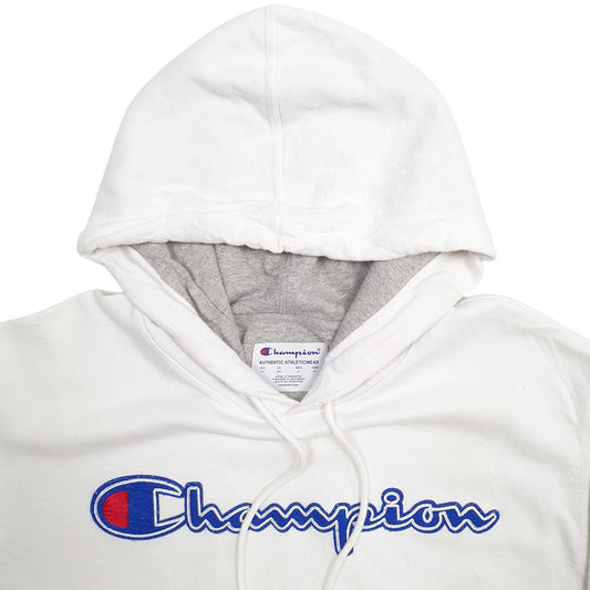Mens White Champion Spellout Hoodie Jumper