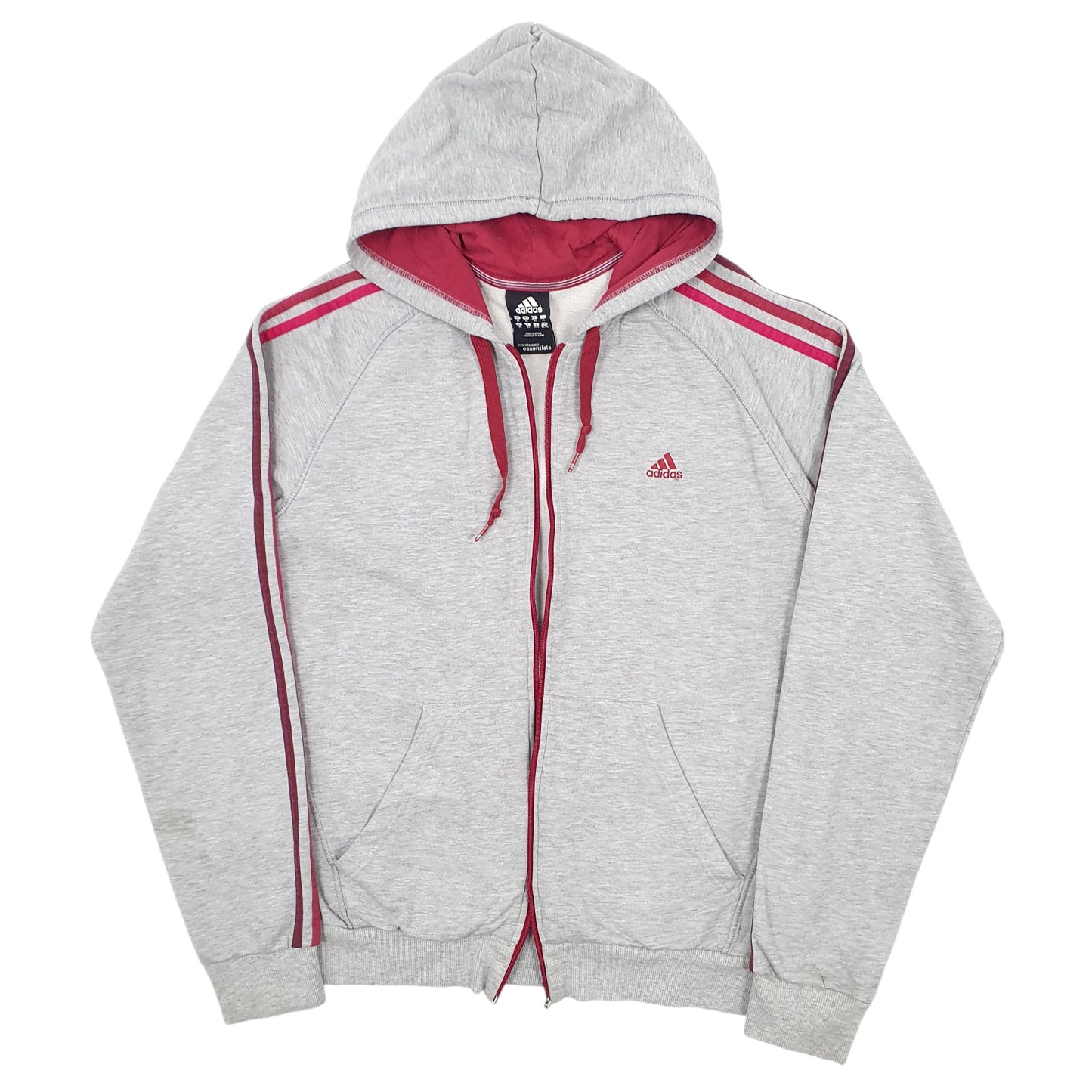 Mens Grey Adidas Hoodie Tracksuit Top Full Zip Jumper