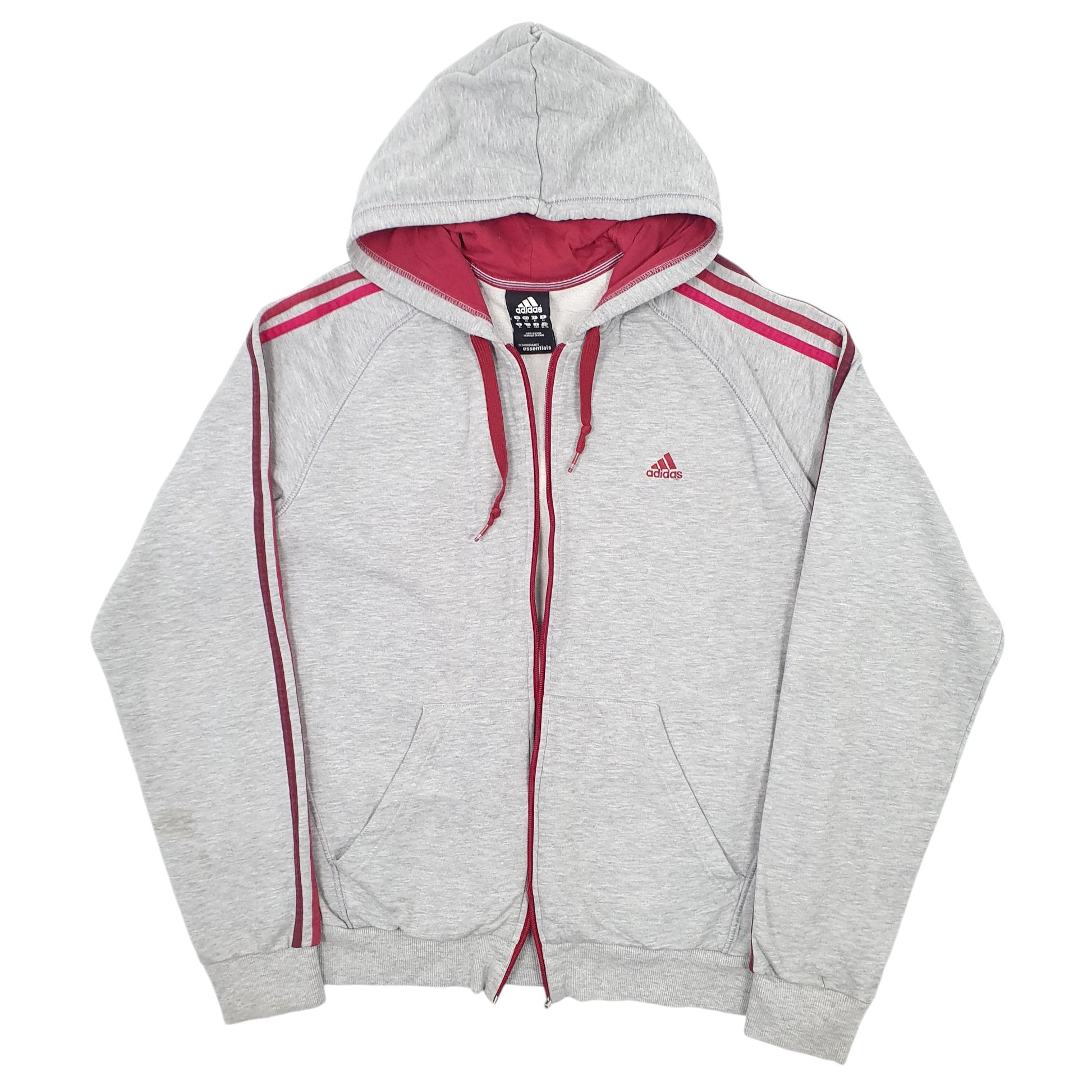 Mens Grey Adidas Hoodie Tracksuit Top Full Zip Jumper
