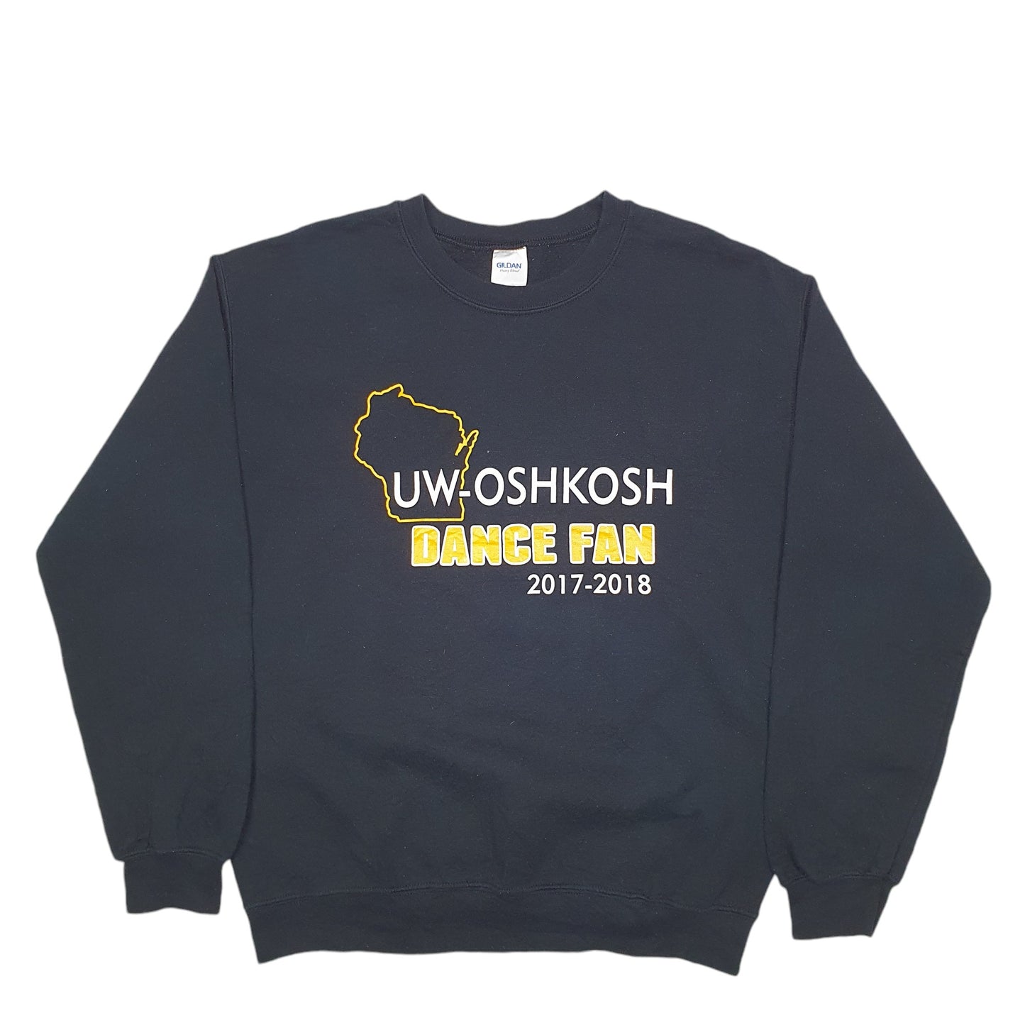 Mens Black Gildan UW Oshkosh Dance Spellout Crewneck Jumper