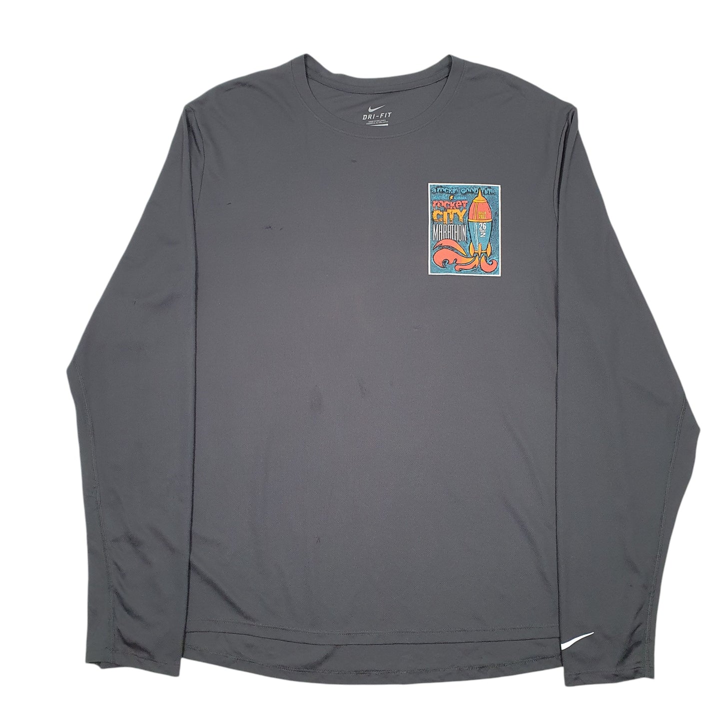 Mens Grey Nike Dri Fit Rocket City Marathon 2011 Long Sleeve T Shirt