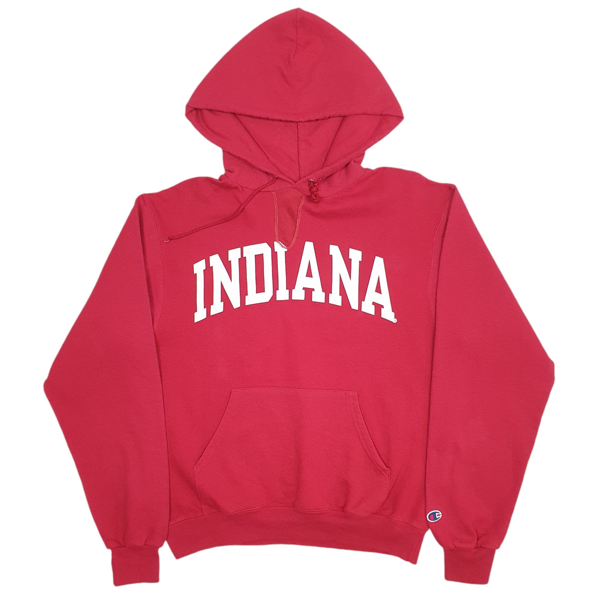 Mens Red Champion Indiana Spellout Hoodie Jumper