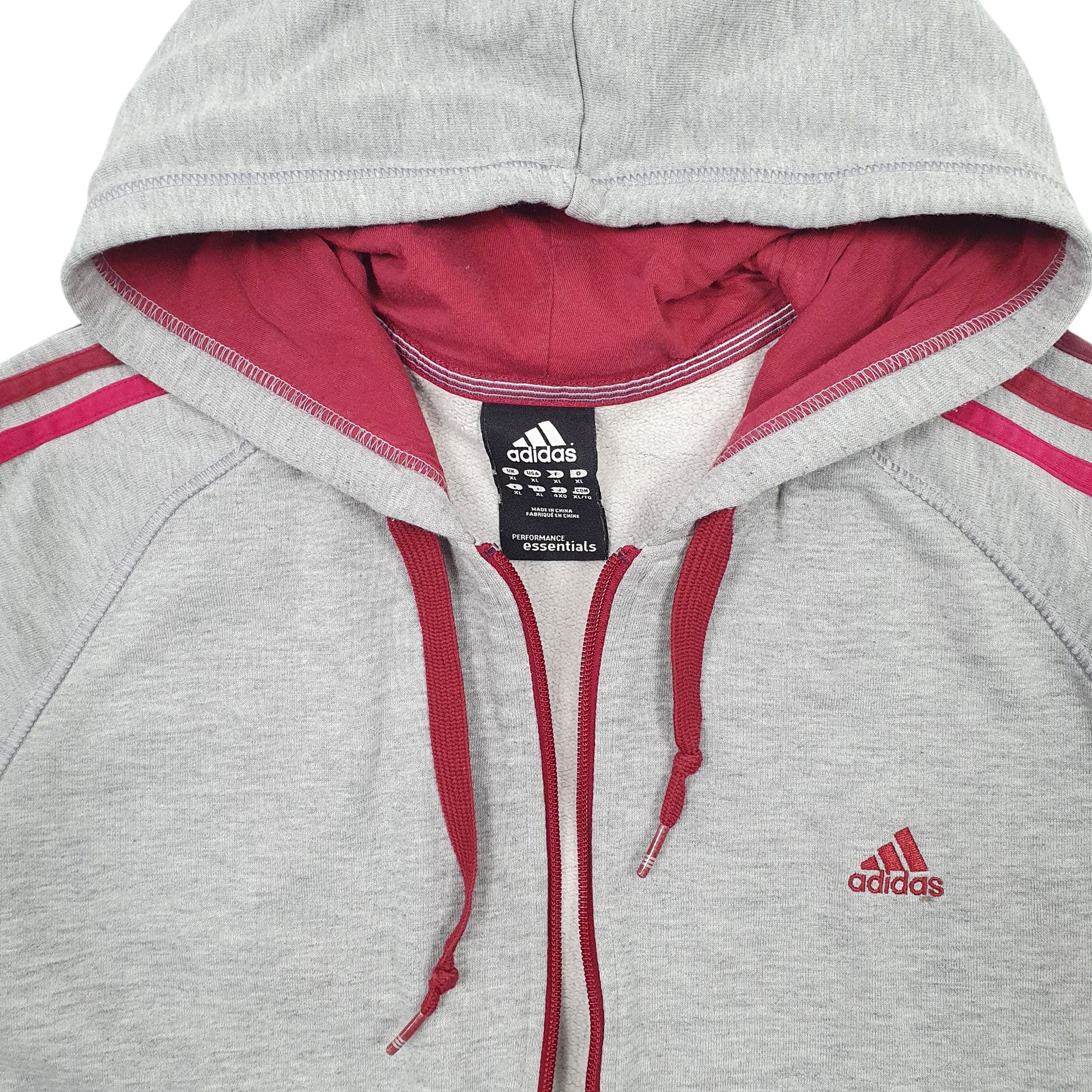 Mens Grey Adidas Hoodie Tracksuit Top Full Zip Jumper