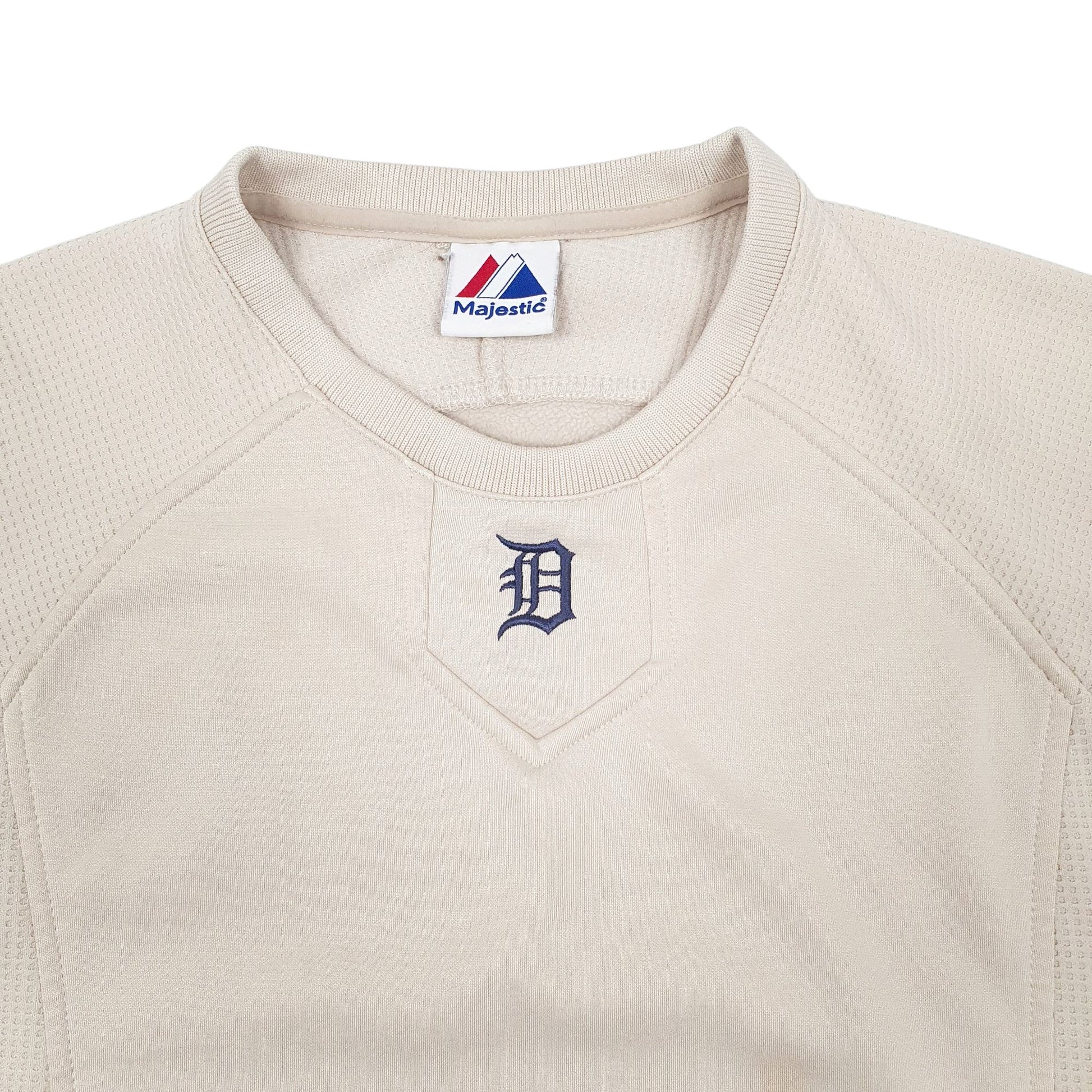 Mens Beige Majestic Vintage Detriot Tigers Therma Base Crewneck Jumper