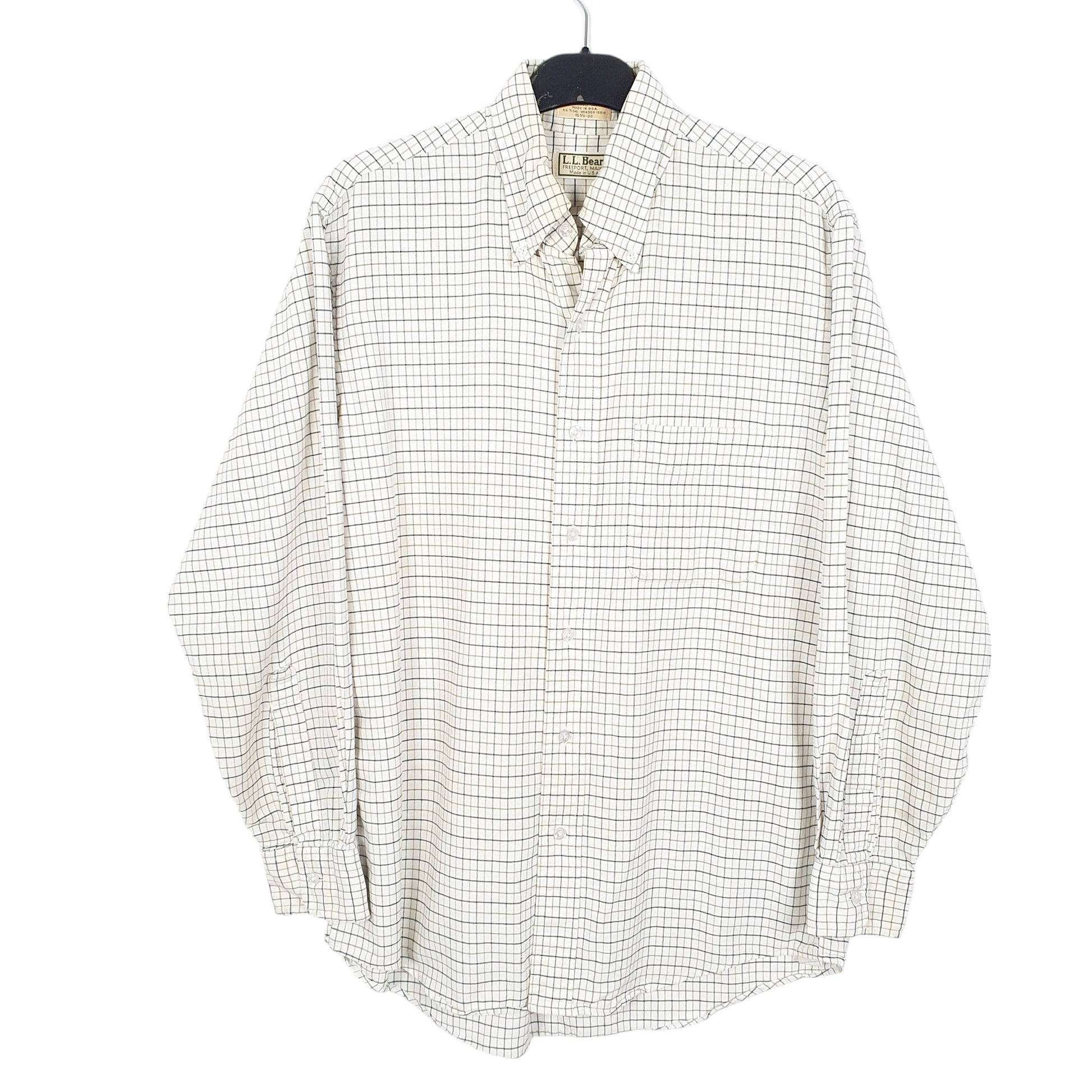 Mens Cream L.L.Bean Vintage Made In USA Long Sleeve Shirt