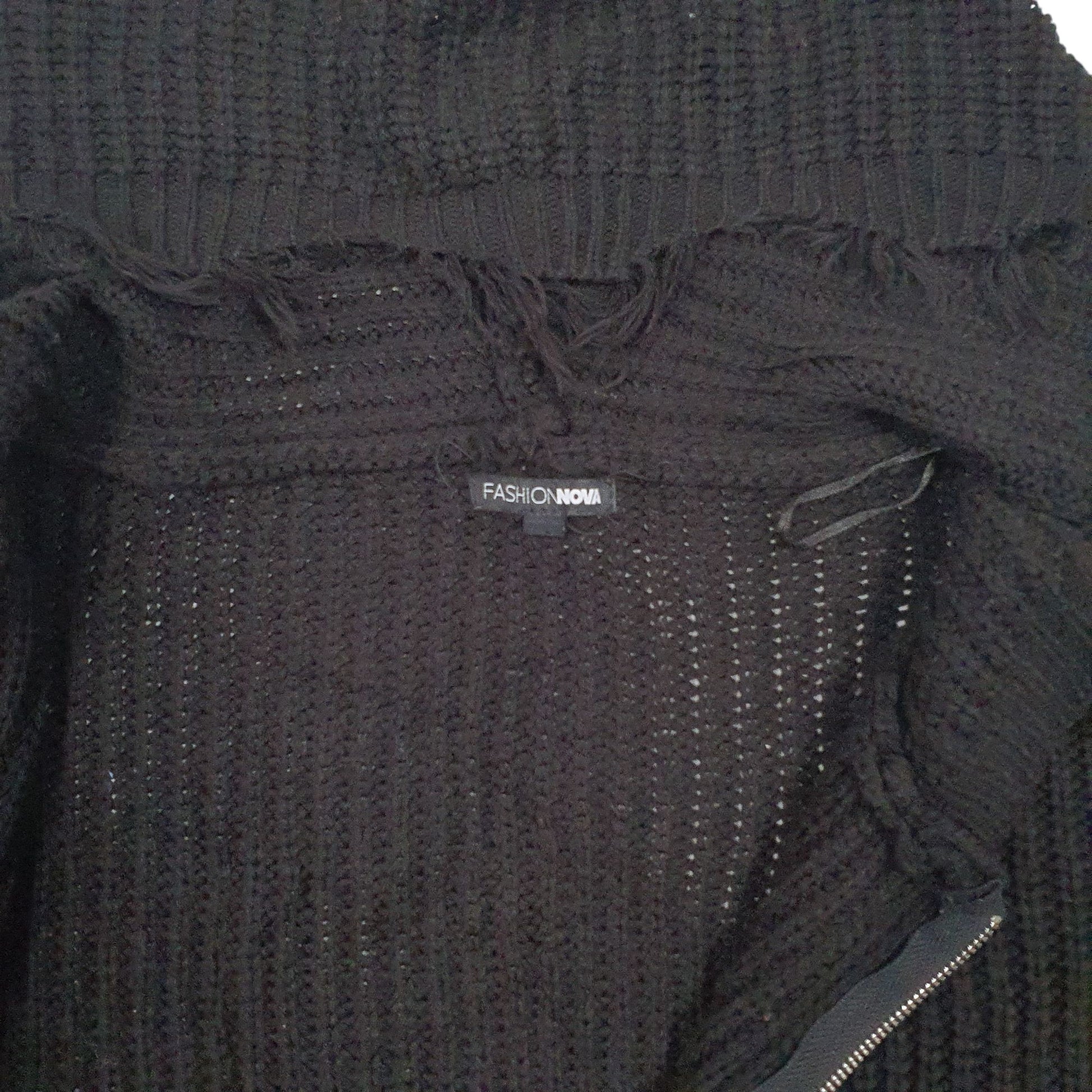 Womens Black Fashion Nova Knit Full Zip Jumper