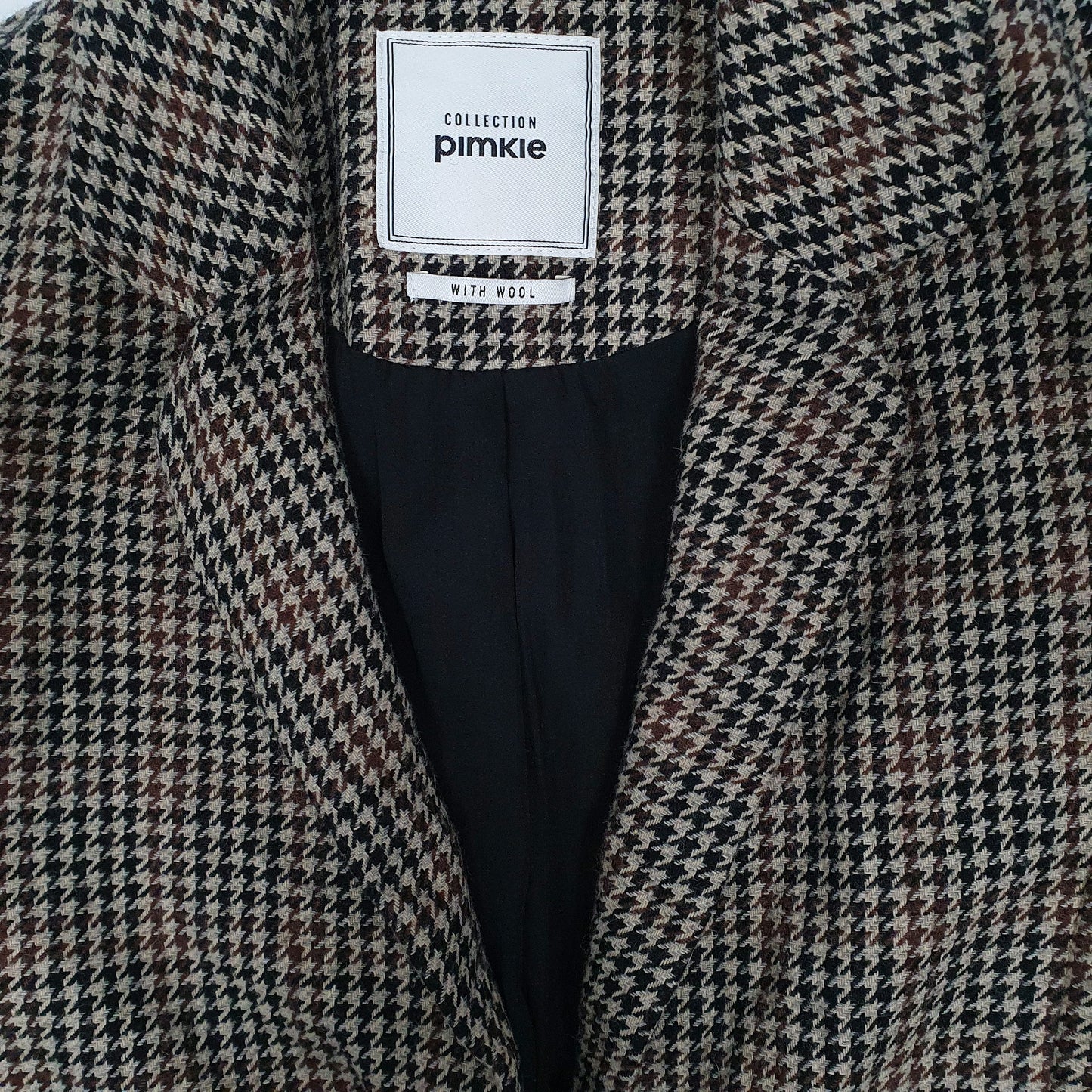 Mens Brown Pimkie Dogtooth Trench Longline Overcoat  Coat