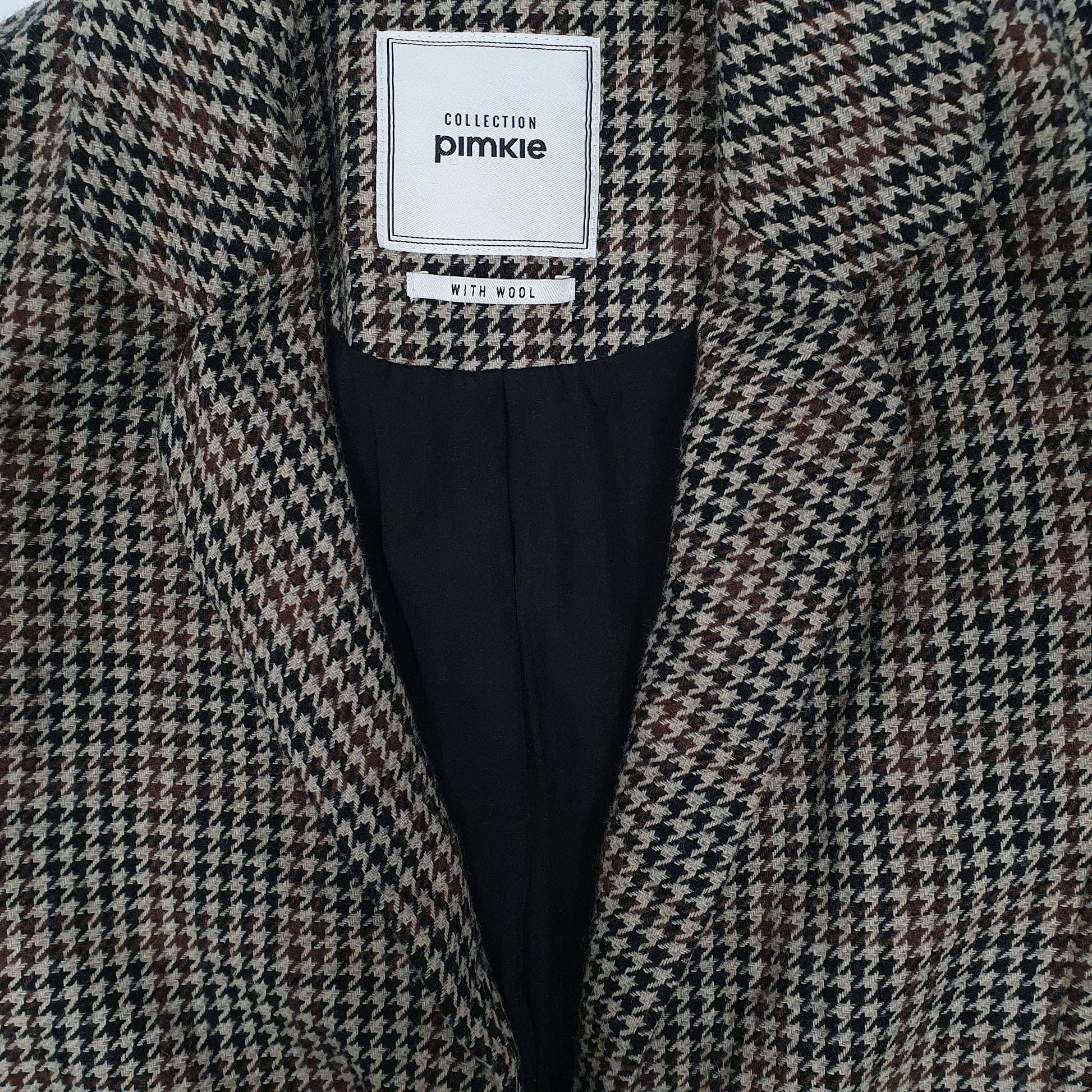 Mens Brown Pimkie Dogtooth Trench Longline Overcoat  Coat