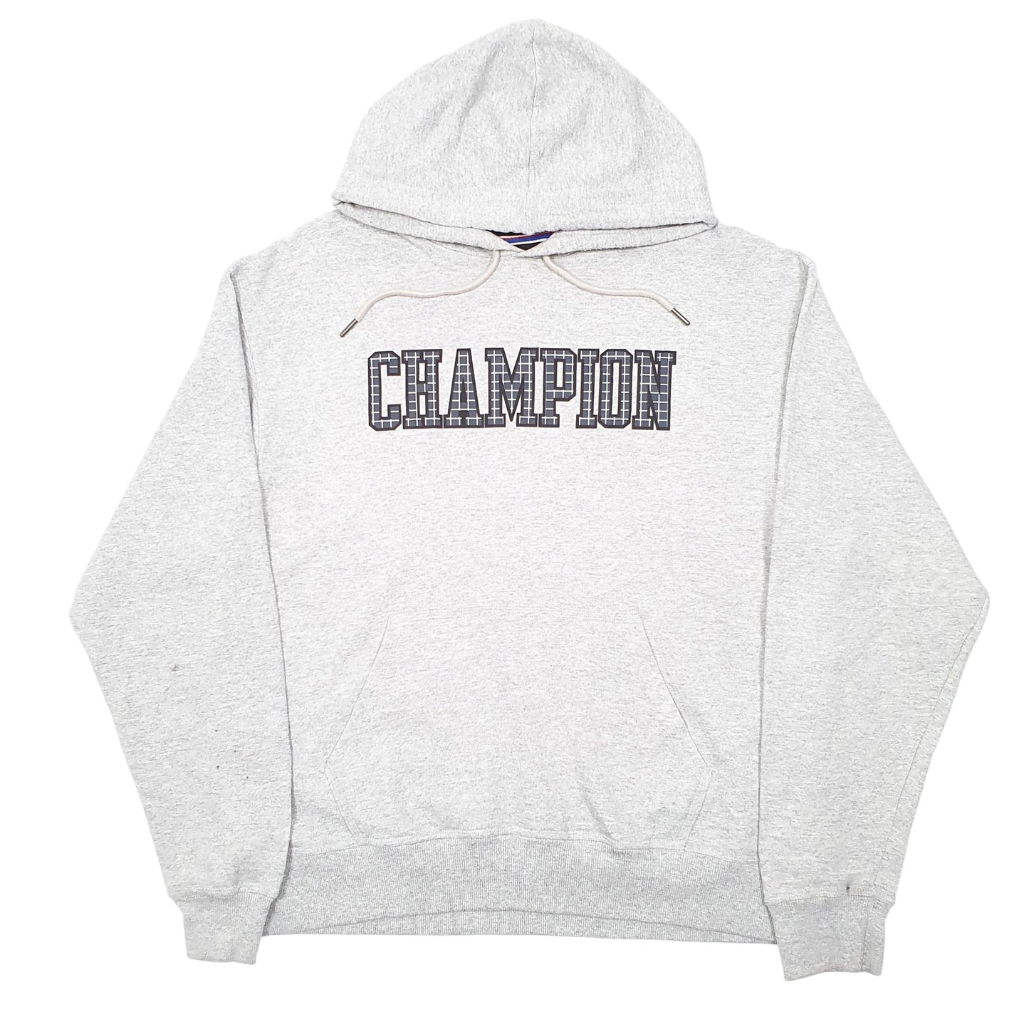 Mens Grey Champion Spellout Hoodie Jumper