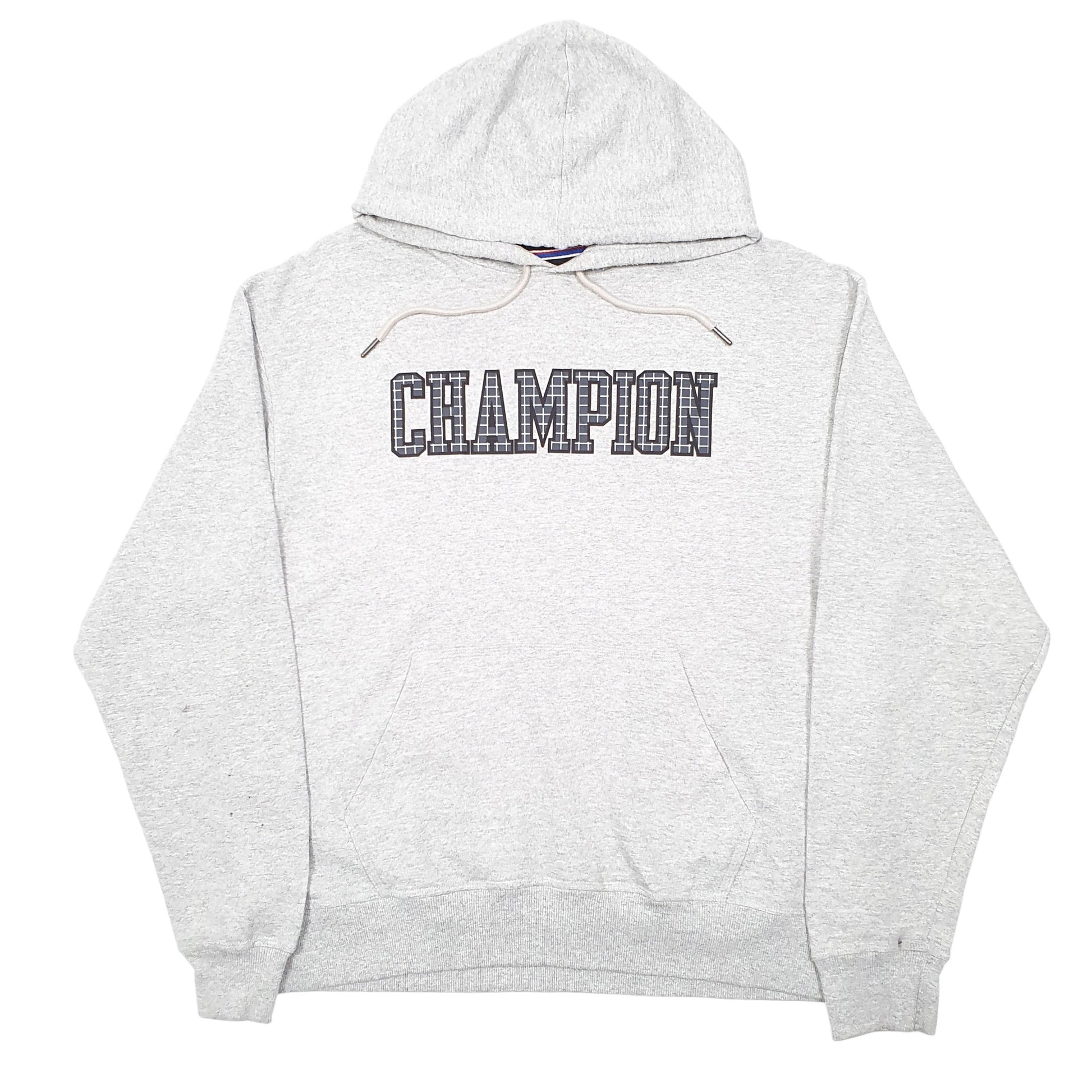 Mens Grey Champion Spellout Hoodie Jumper