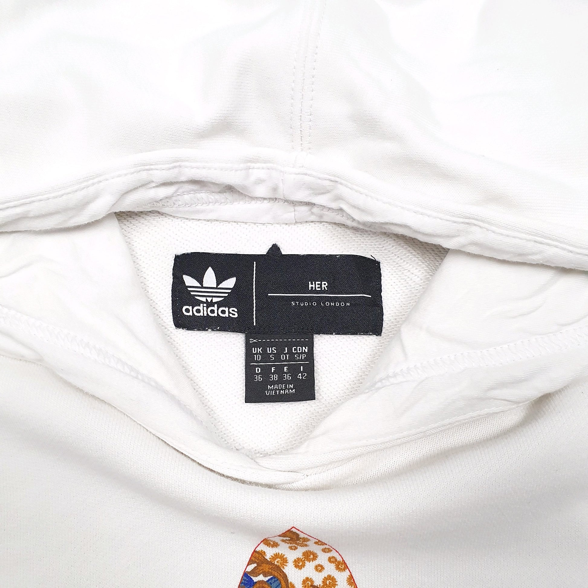 Womens White Adidas Spellout Cropped Gym Her Hoodie Jumper