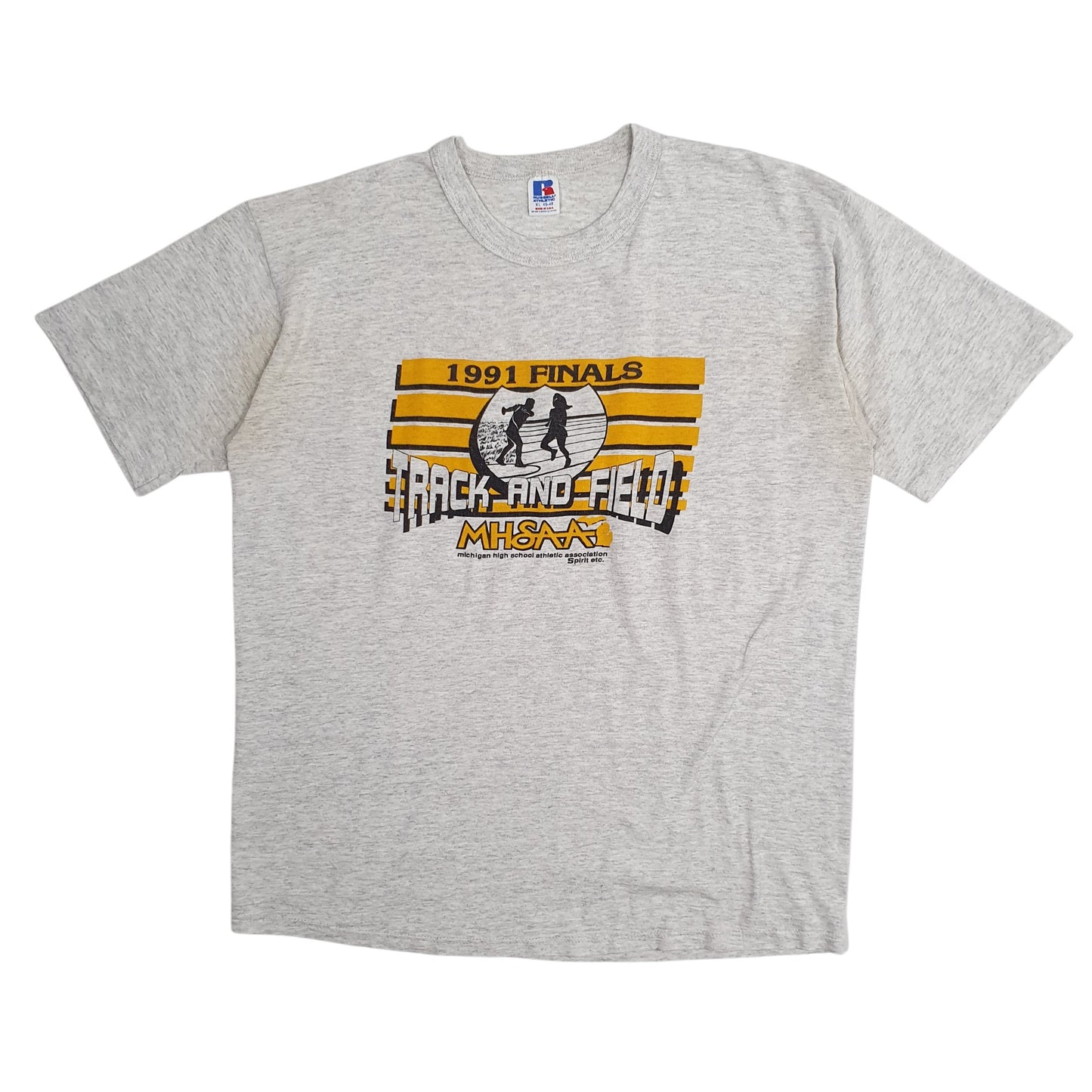 Mens Grey Russell Athletic Single Stitch Vintage 90s Track & Field Short Sleeve T Shirt