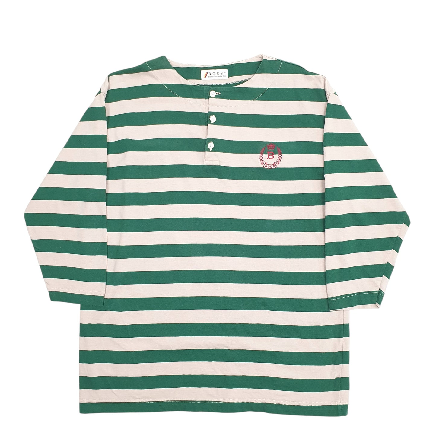 Mens Green Hugo Boss Stripes Long Sleeve T Shirt