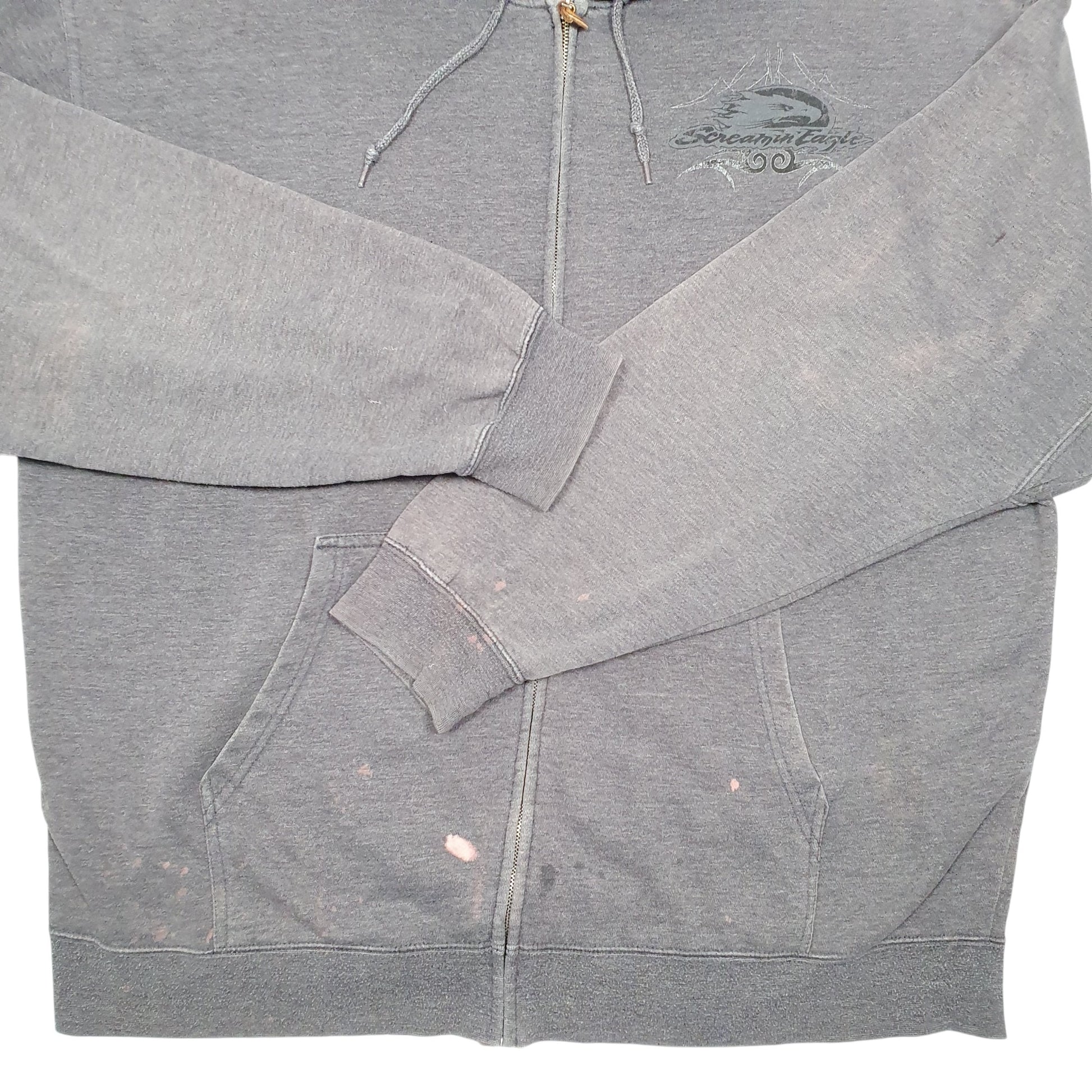 Mens Grey Harley Davidson Hoodie Motorcycles Biker Screamin Eagle Full Zip Jumper