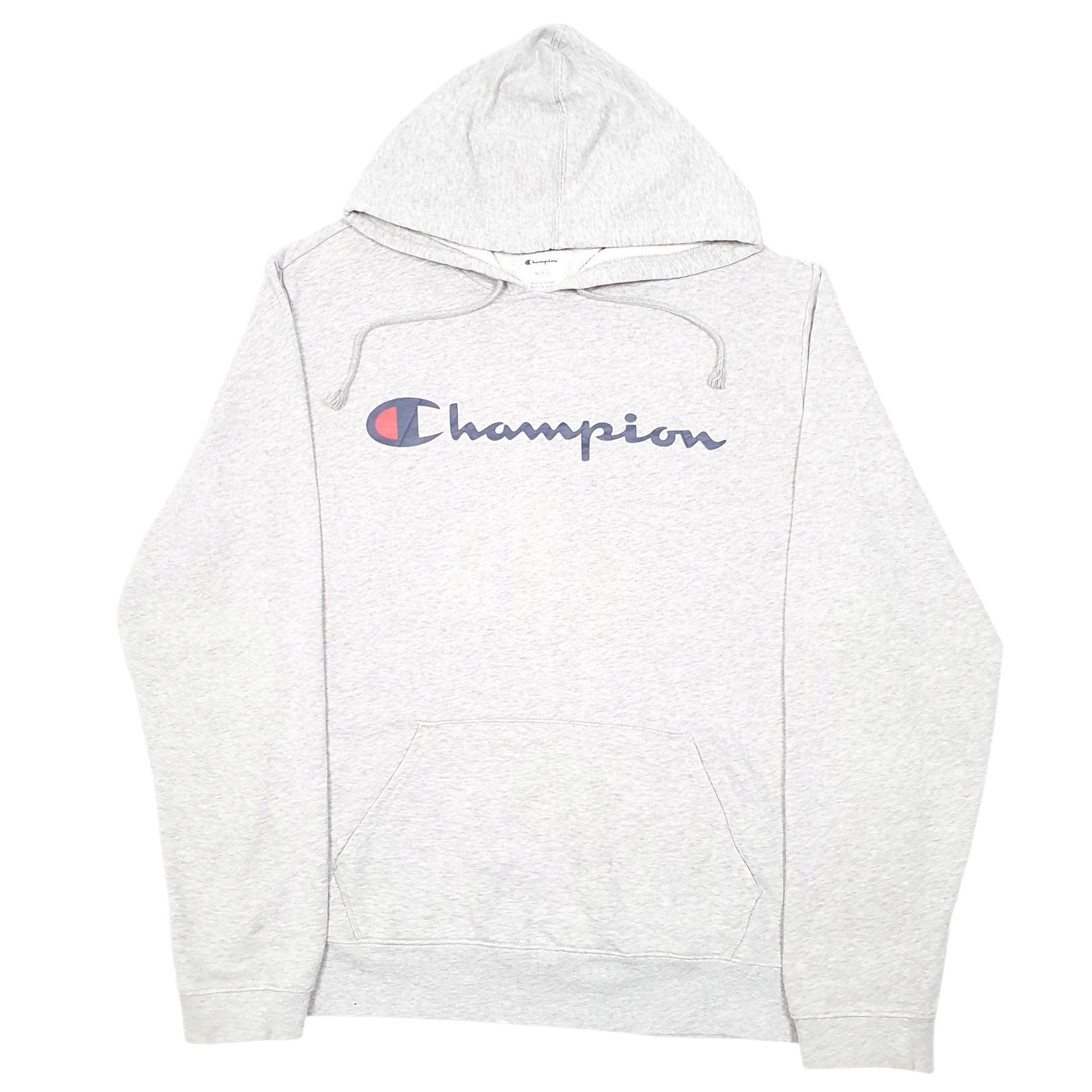 Mens Grey Champion Script Hoodie Jumper