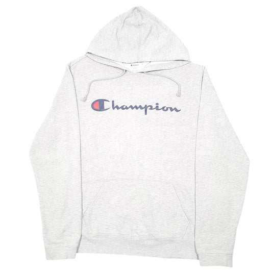 Mens Grey Champion Script Hoodie Jumper