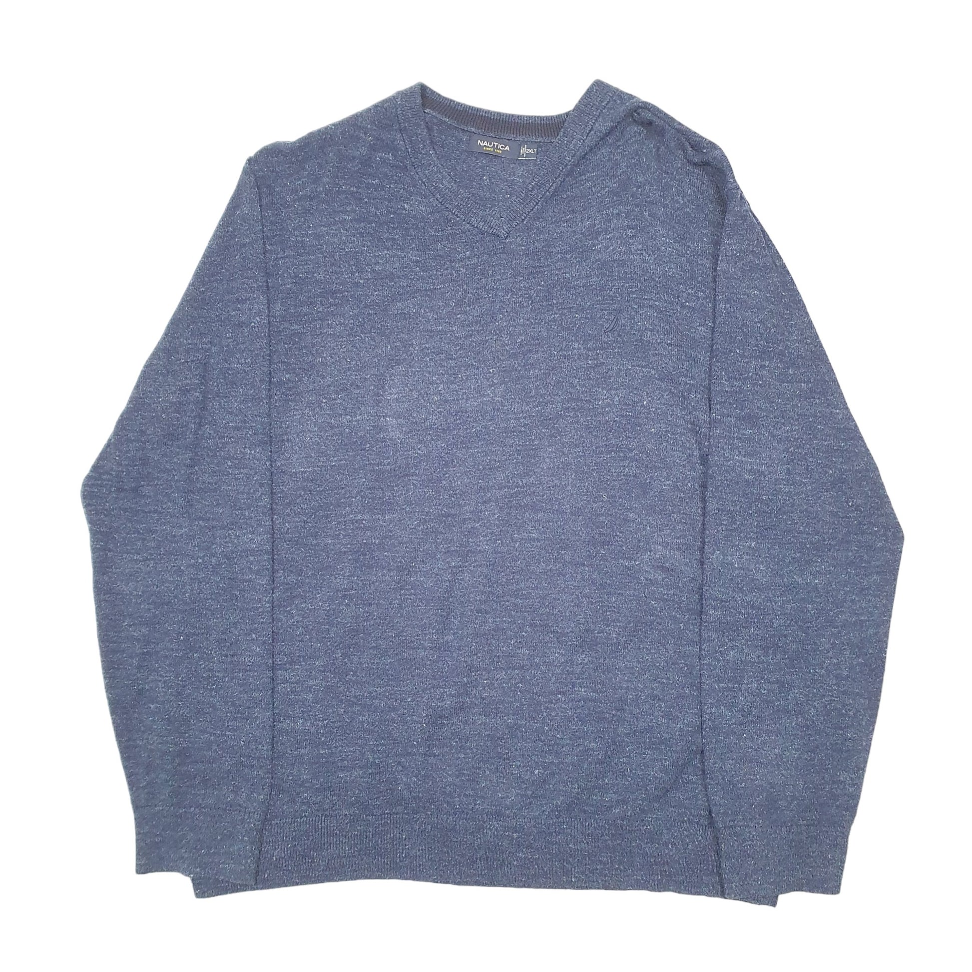 Mens Navy Nautica Knit Tall V Neck Jumper