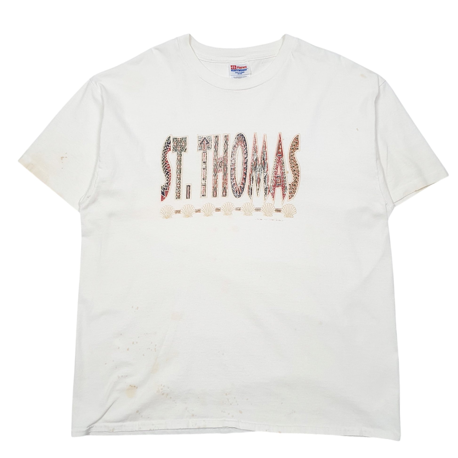 Mens White Hanes Single Stitch Vintage 90s St Thomas Short Sleeve T Shirt