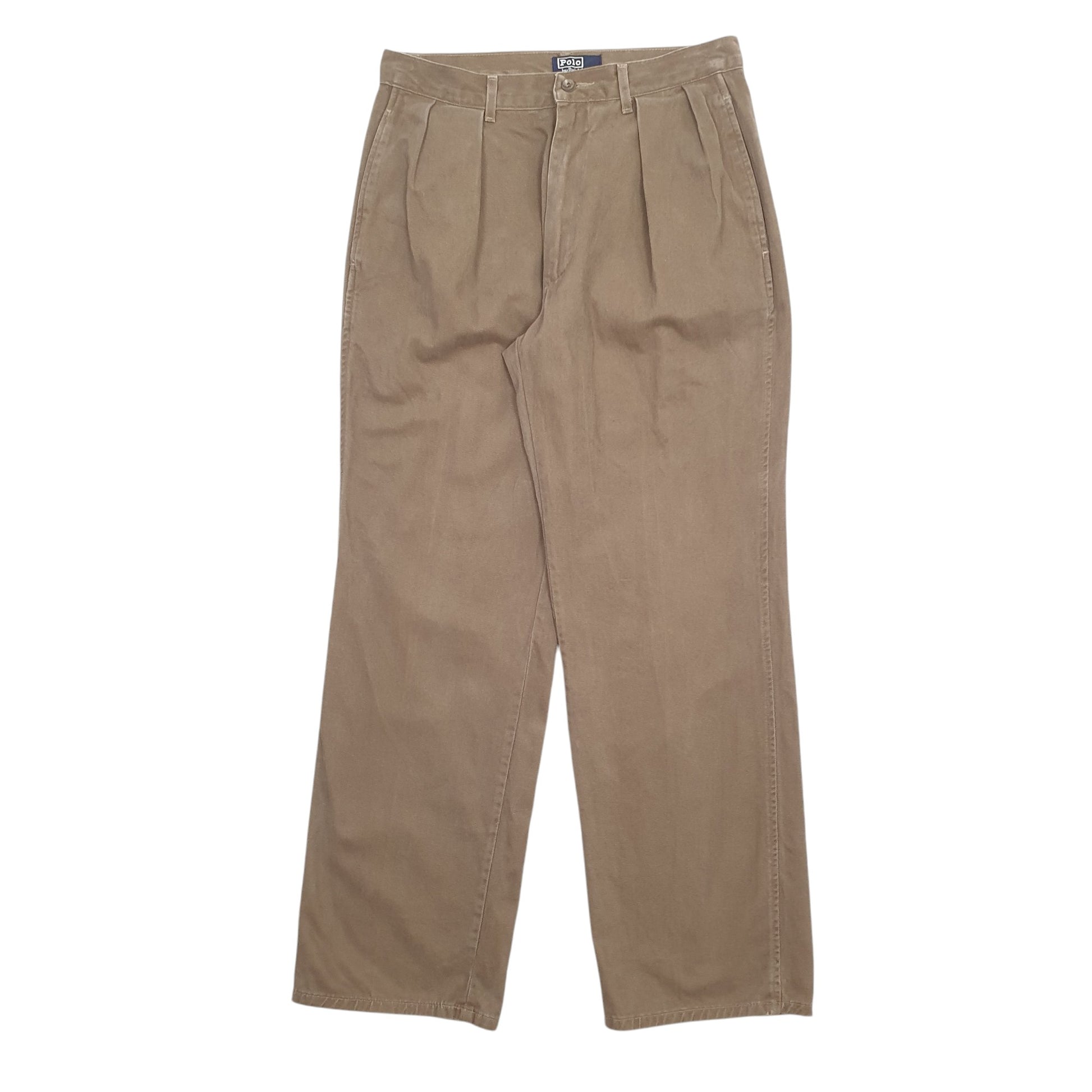 Mens Brown Polo Ralph Lauren Double Pleated Vintage 1980s Made In USA Chino Trousers