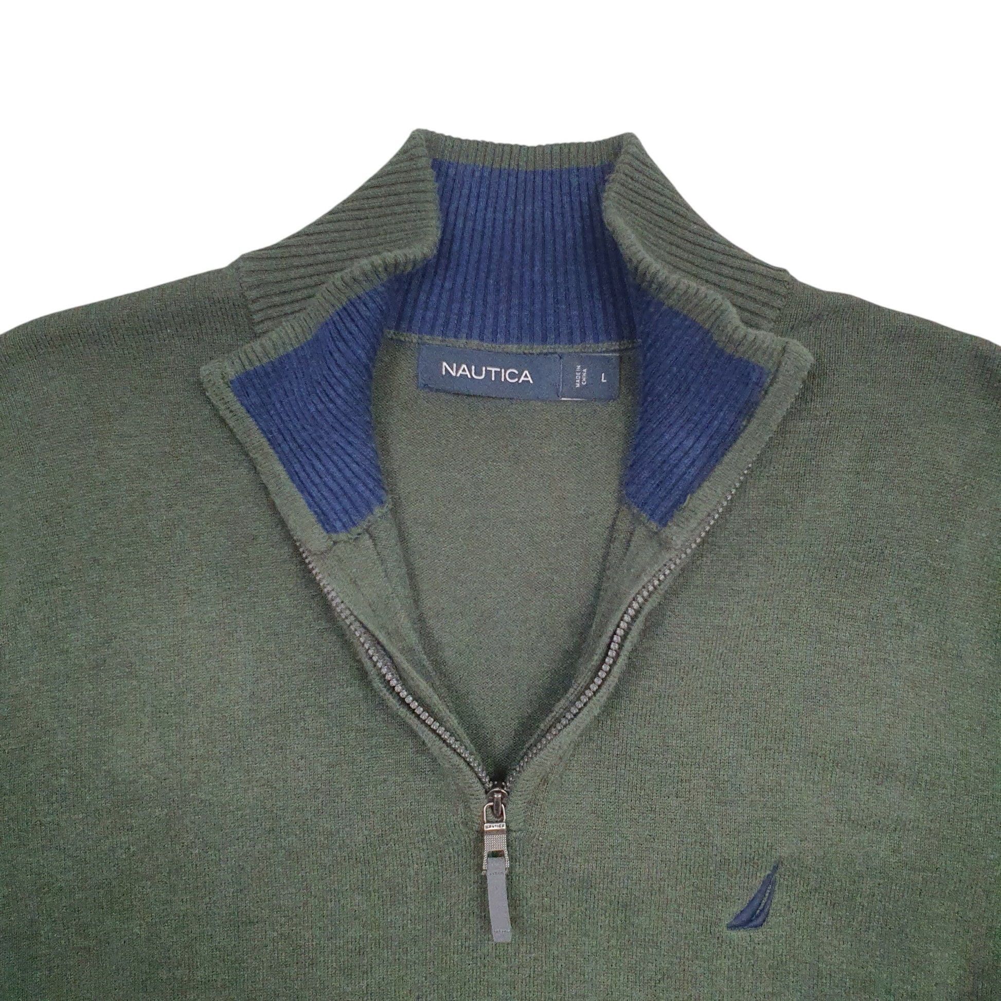 Mens Green Nautica Knit Quarter Zip Jumper