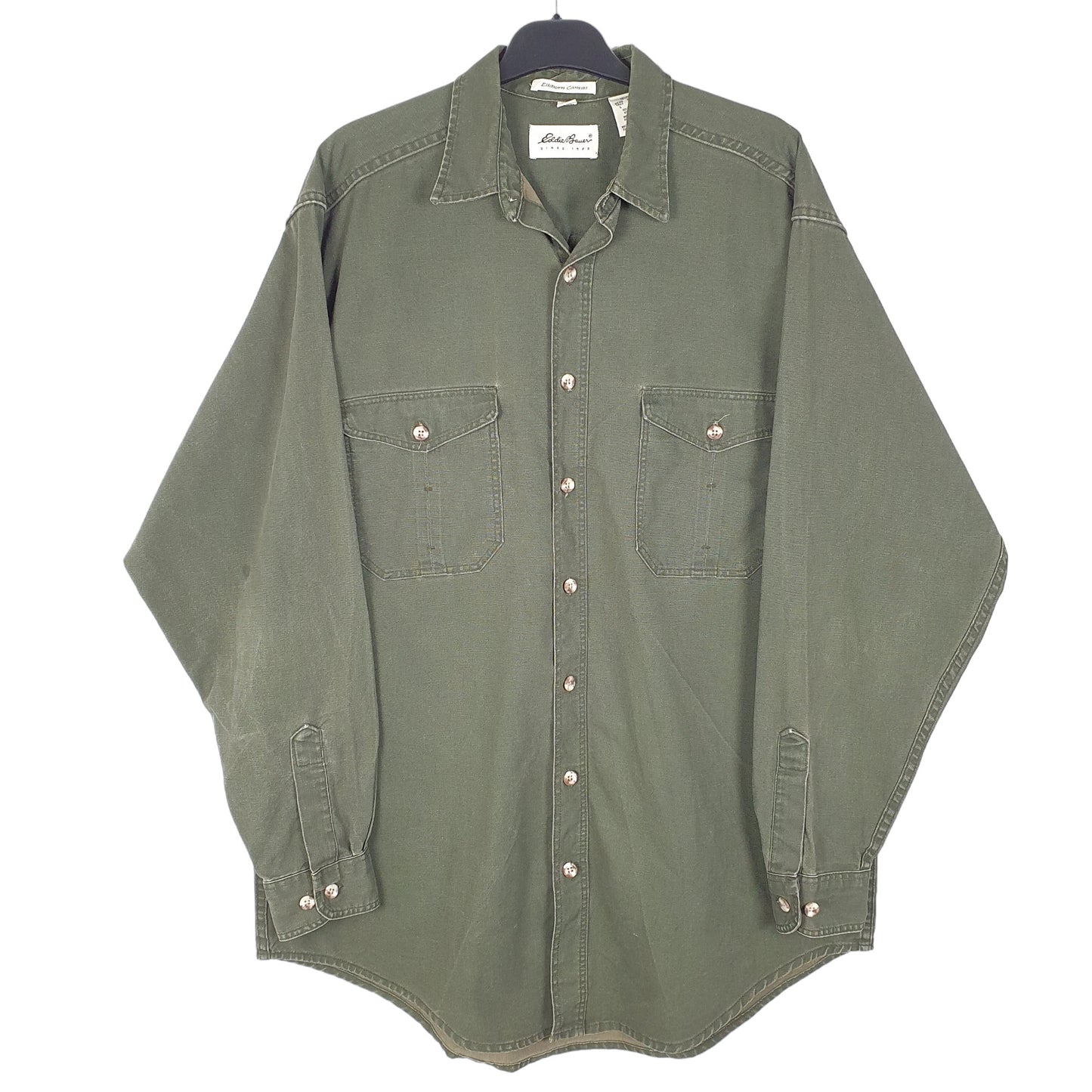 Mens Green Eddie Bauer Tall Elkhorn Canvas Heavy Overshirt Shacket Long Sleeve Shirt