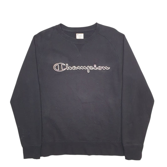 Mens Black Champion Spellout Crewneck Jumper